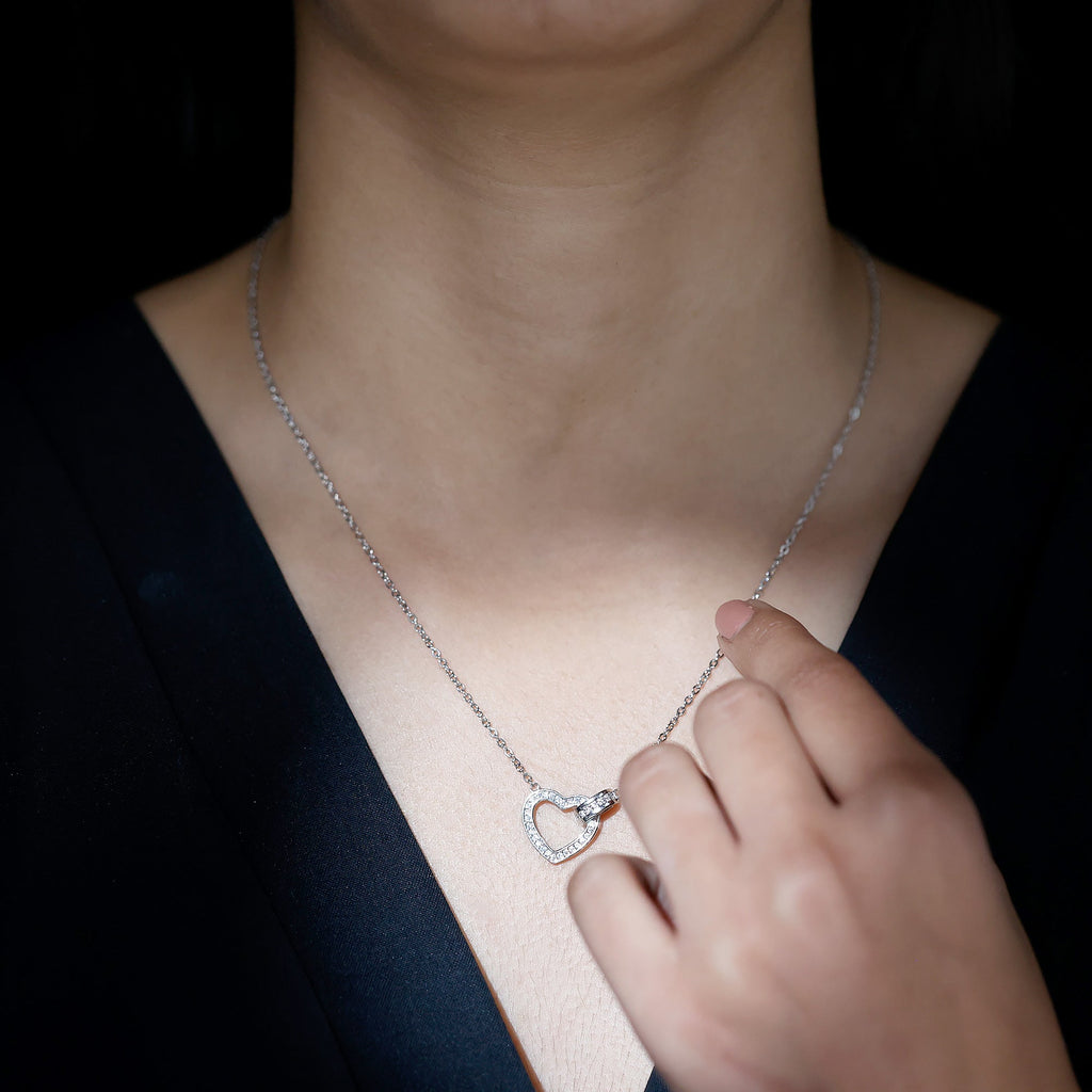 Certified Cubic Zirconia Heart Layered Necklace In Silver