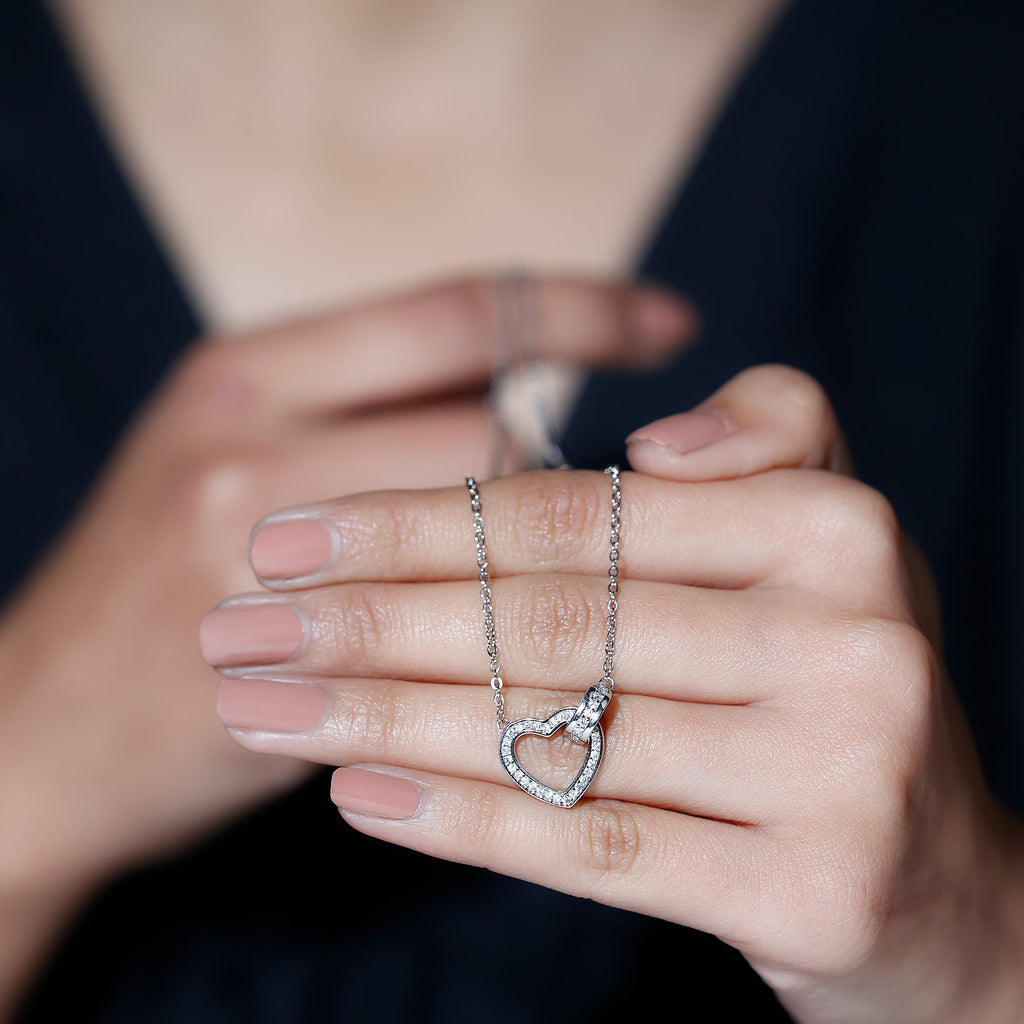 Certified Cubic Zirconia Heart Layered Necklace In Silver