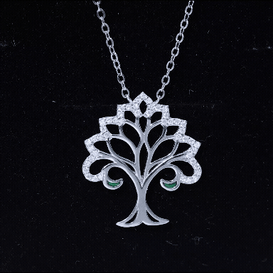 Certified Cubic Zirconia Tree of Life Necklace in Silver