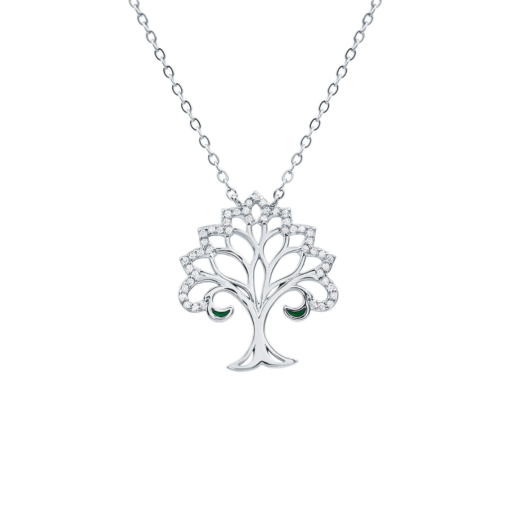 Certified Cubic Zirconia Tree of Life Necklace in Silver