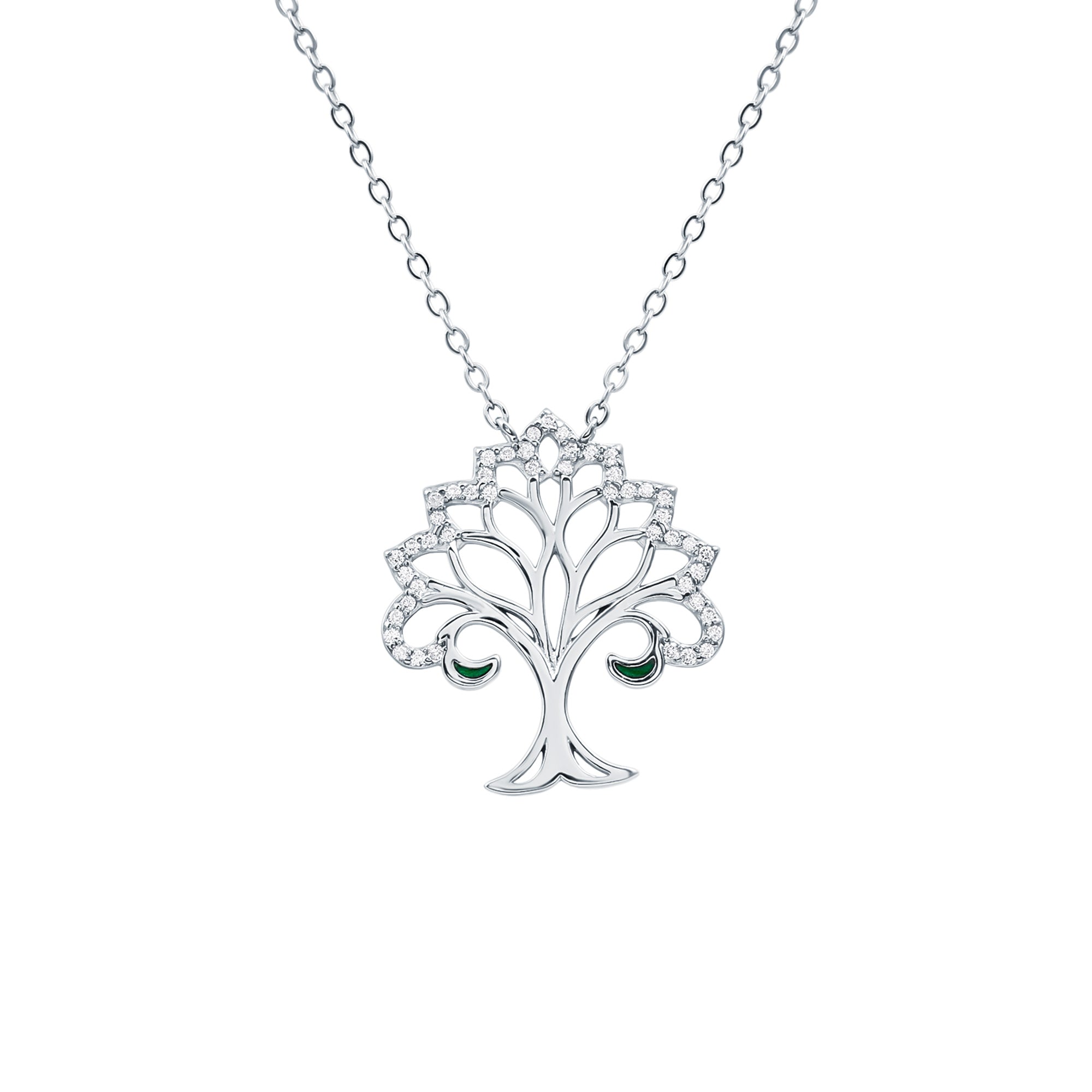 Certified Cubic Zirconia Tree of Life Necklace in Silver