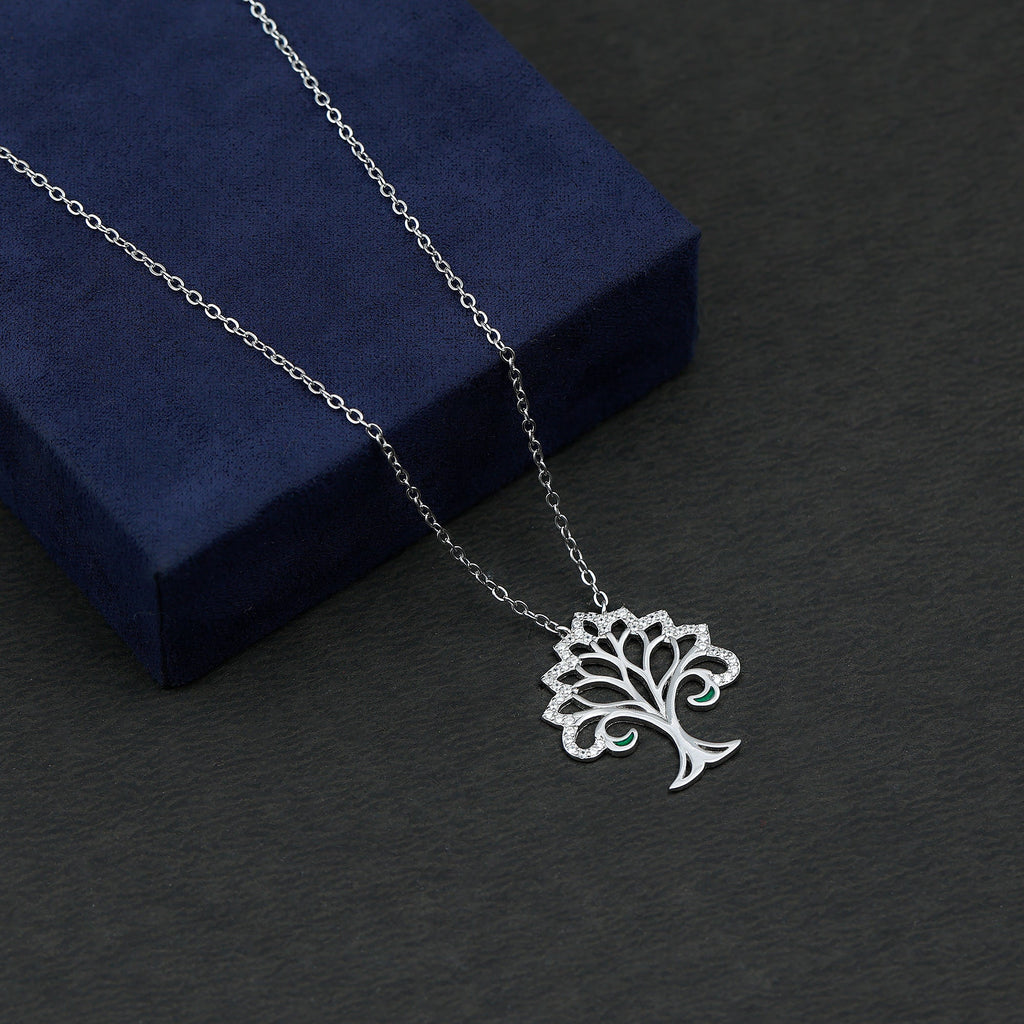 Certified Cubic Zirconia Tree of Life Necklace in Silver