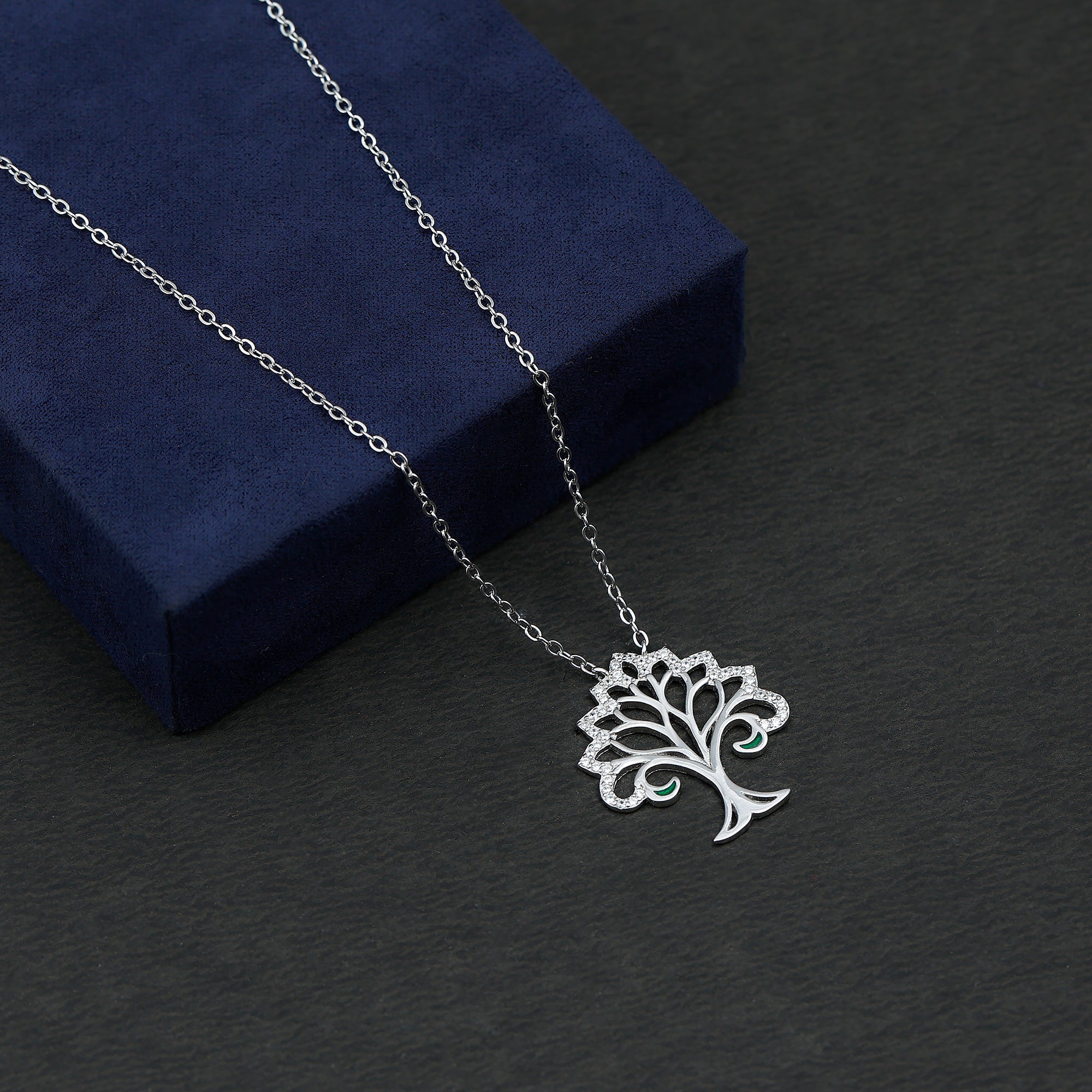 Certified Cubic Zirconia Tree of Life Necklace in Silver