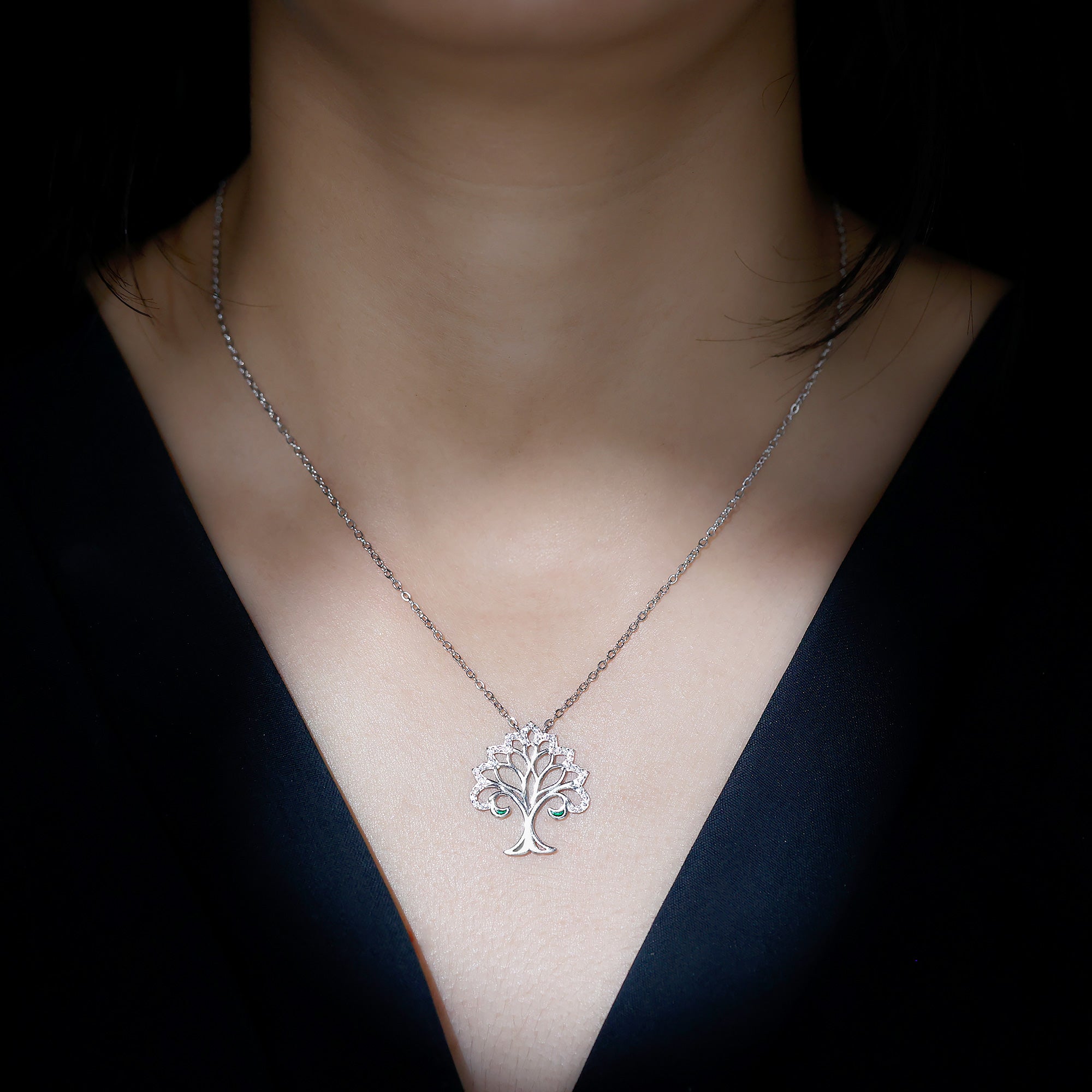 Certified Cubic Zirconia Tree of Life Necklace in Silver