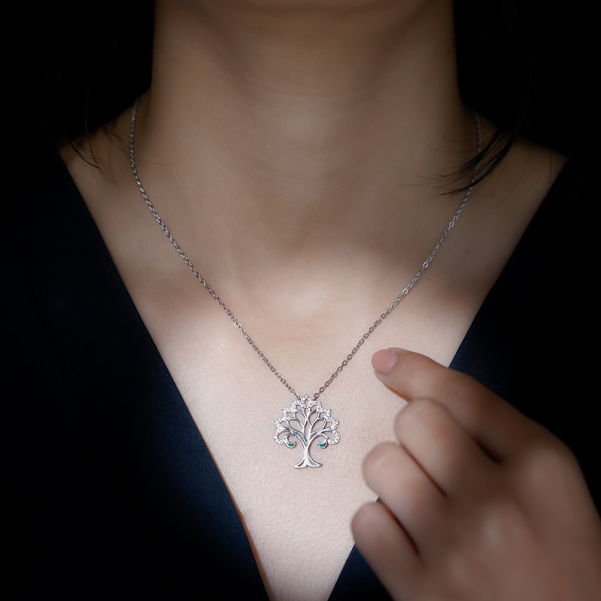 Certified Cubic Zirconia Tree of Life Necklace in Silver