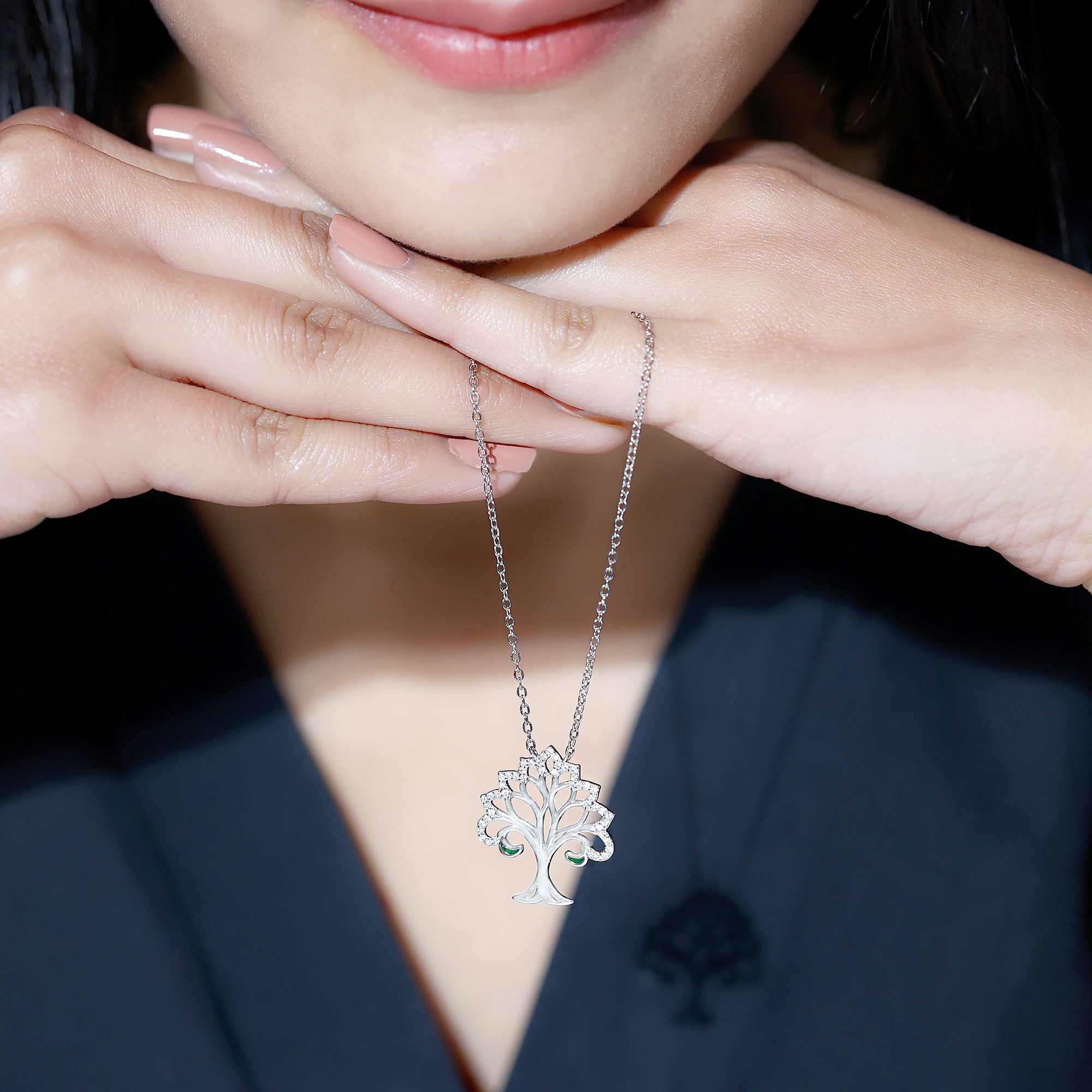 Certified Cubic Zirconia Tree of Life Necklace in Silver