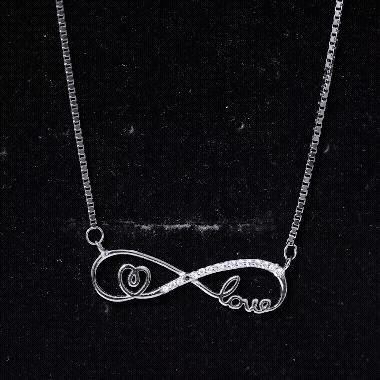 Simulated Diamond Infinity Necklace with Heart and Love