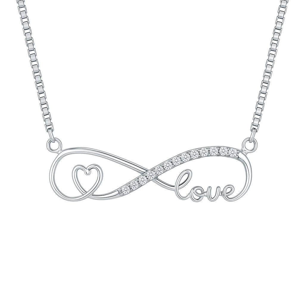 Simulated Diamond Infinity Necklace with Heart and Love