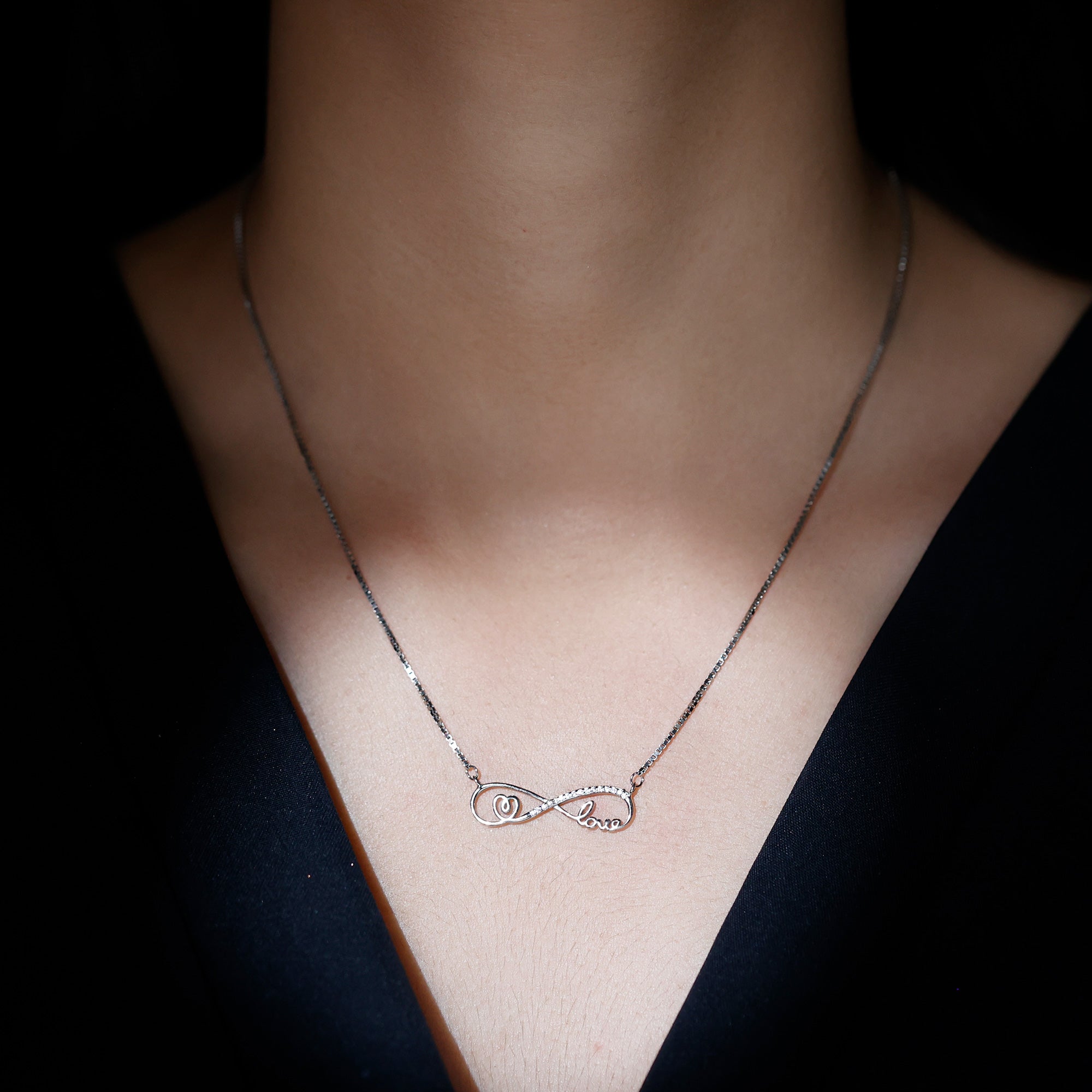 Simulated Diamond Infinity Necklace with Heart and Love