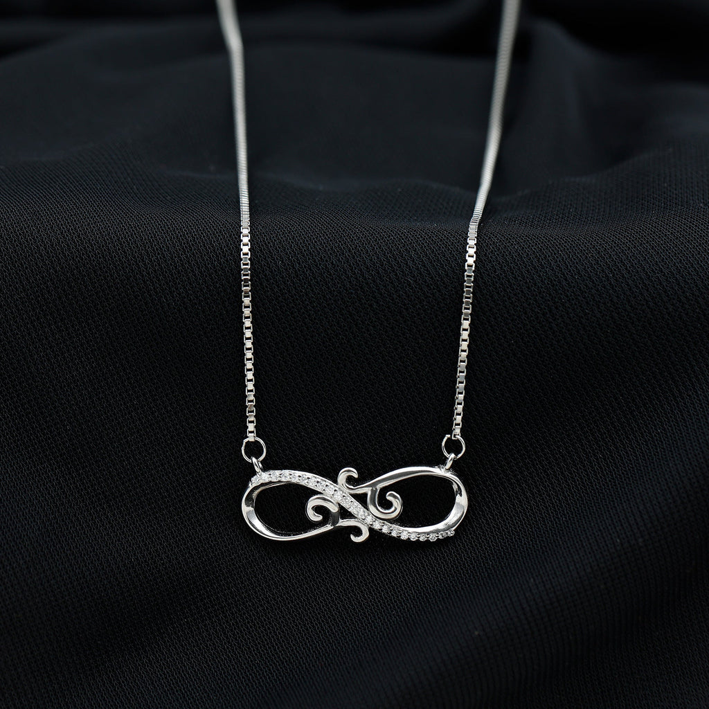 Art Deco Style CZ Diamond Infinity Necklace in 14K Gold Plated Silver