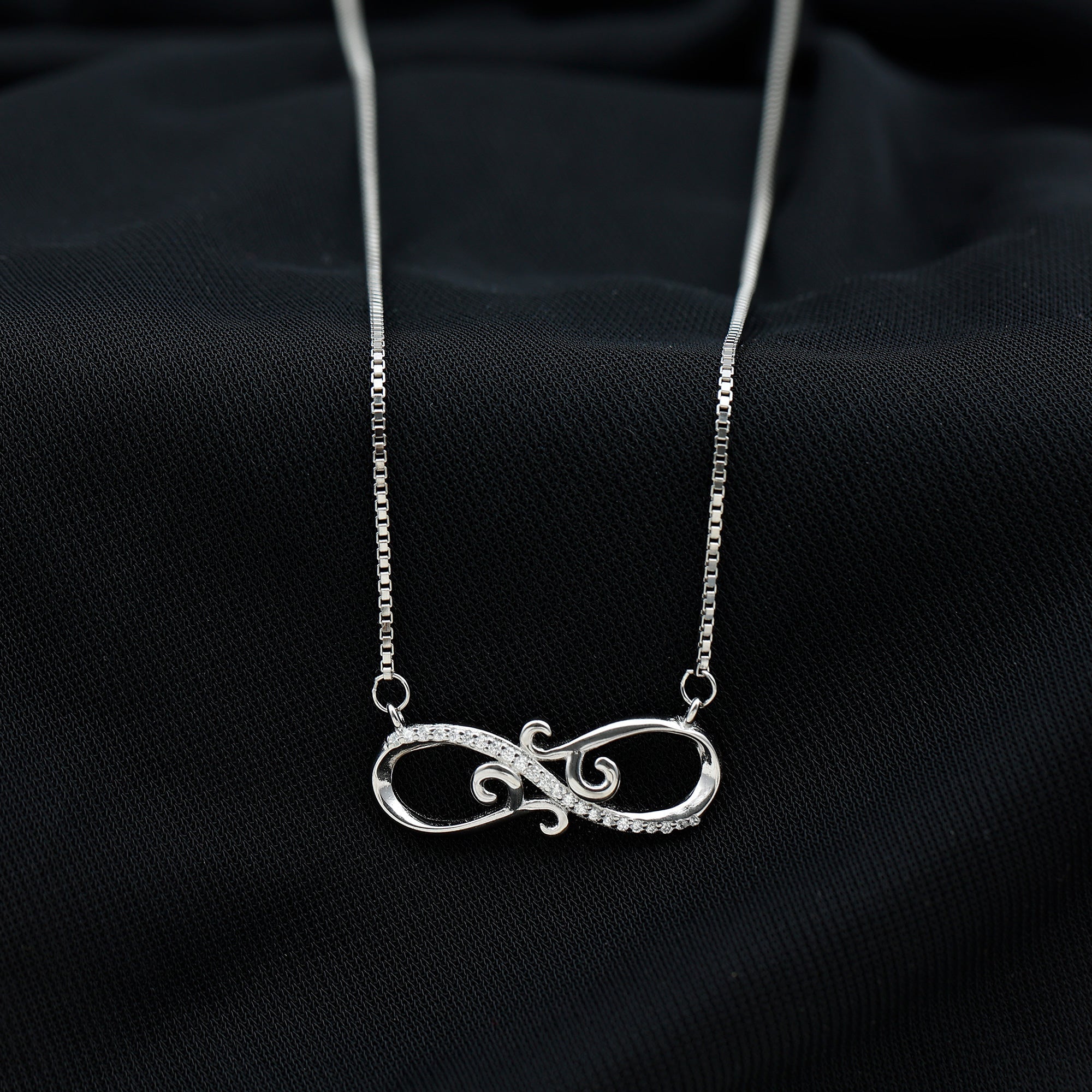 Art Deco Style CZ Diamond Infinity Necklace in 14K Gold Plated Silver