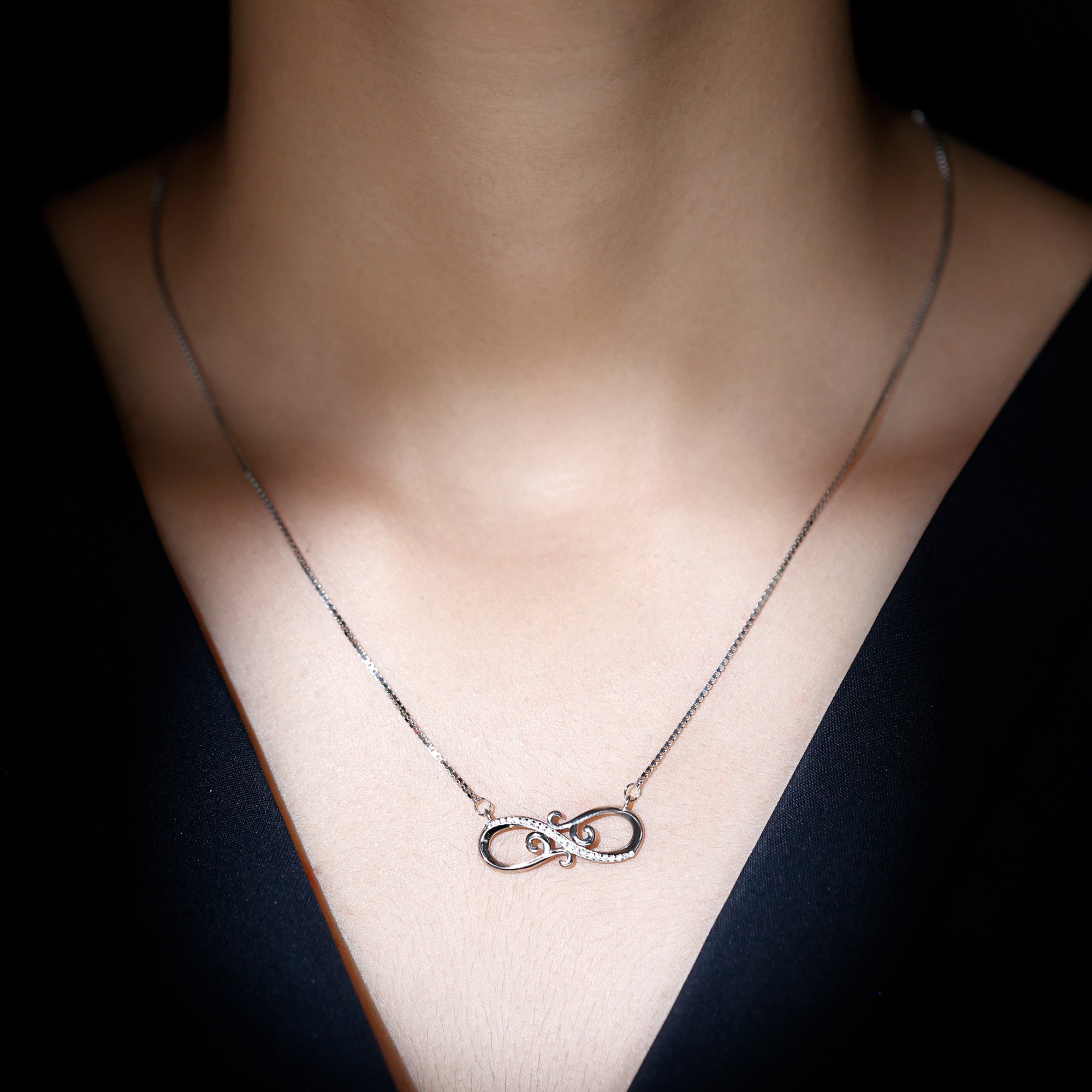 Art Deco Style CZ Diamond Infinity Necklace in 14K Gold Plated Silver