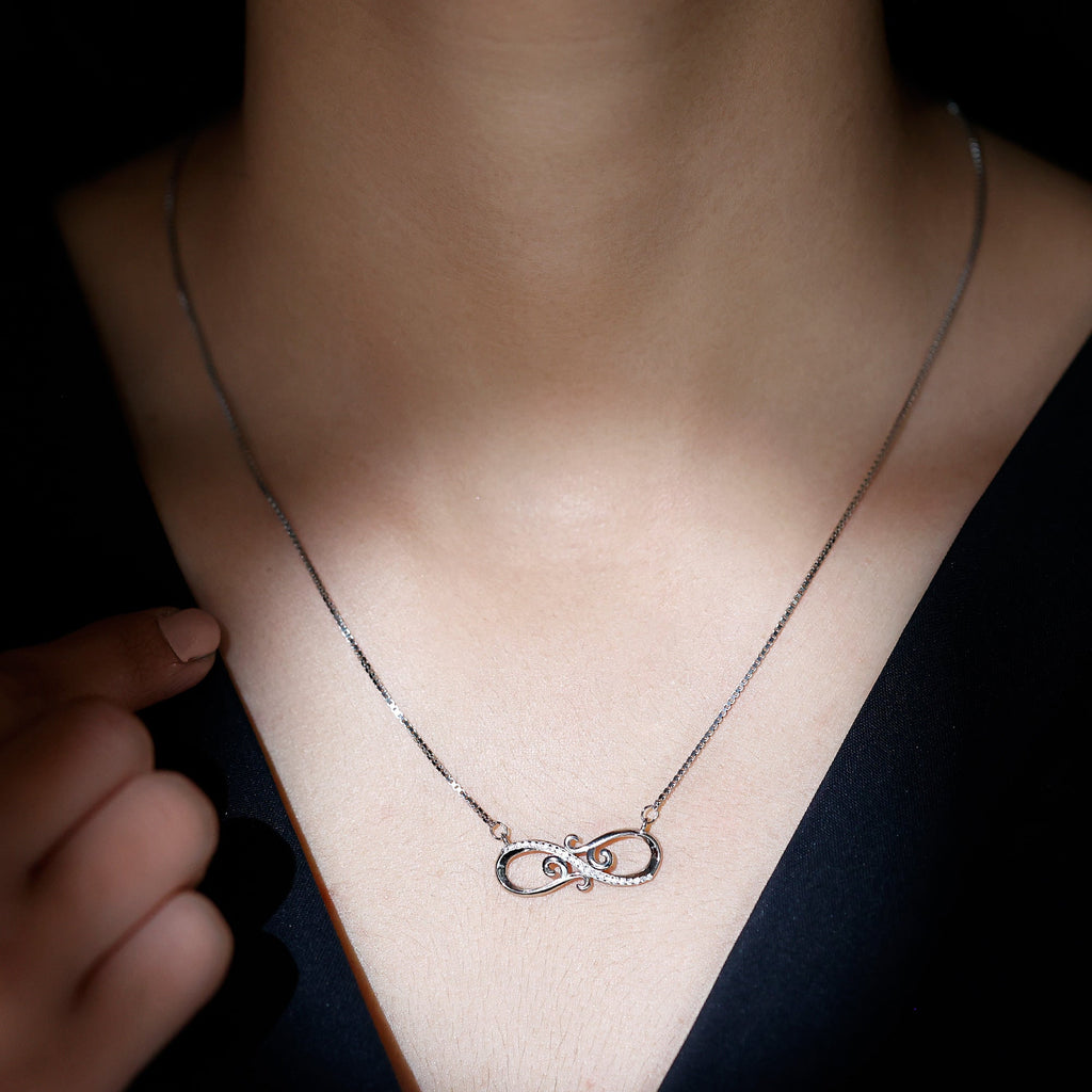 Art Deco Style CZ Diamond Infinity Necklace in 14K Gold Plated Silver