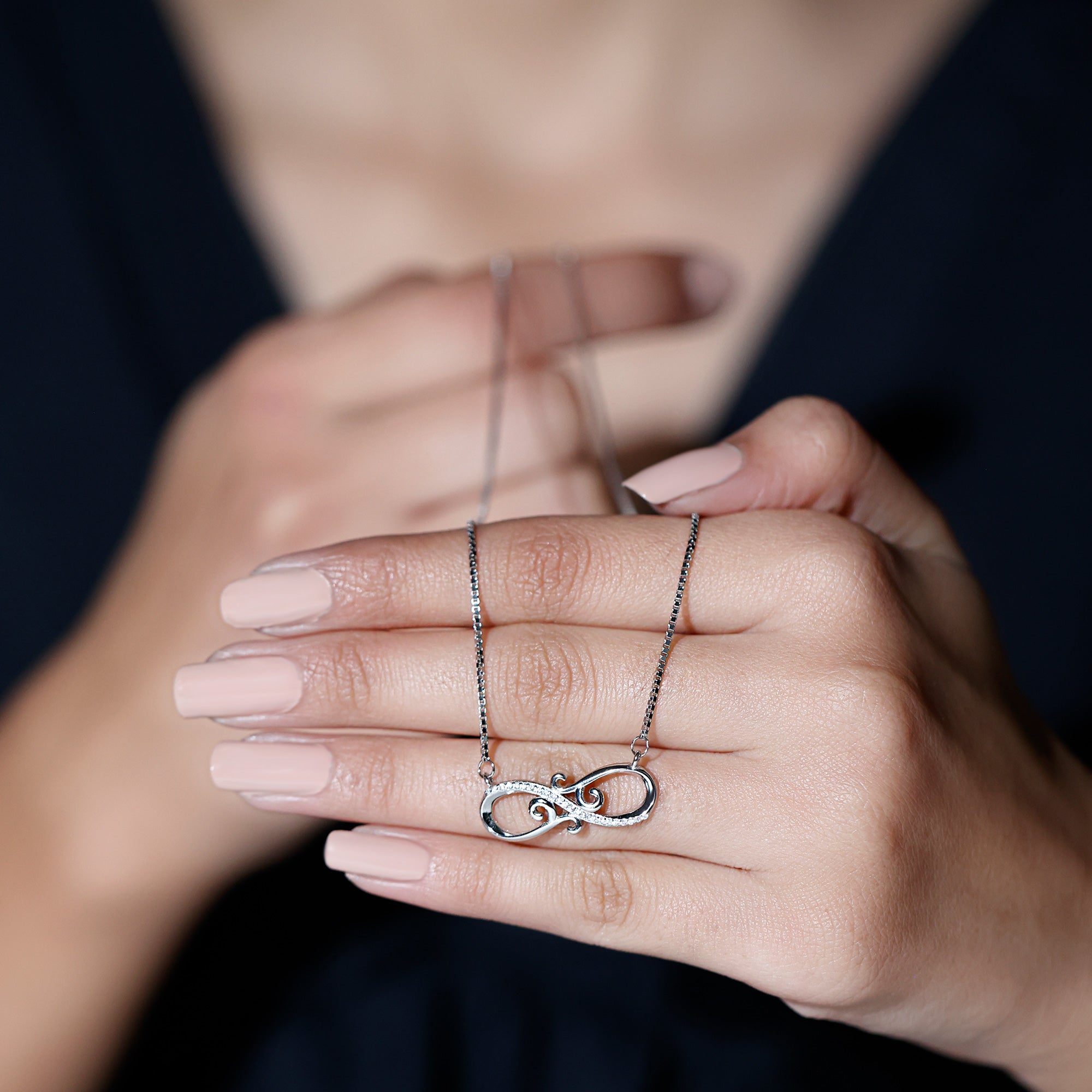 Art Deco Style CZ Diamond Infinity Necklace in 14K Gold Plated Silver