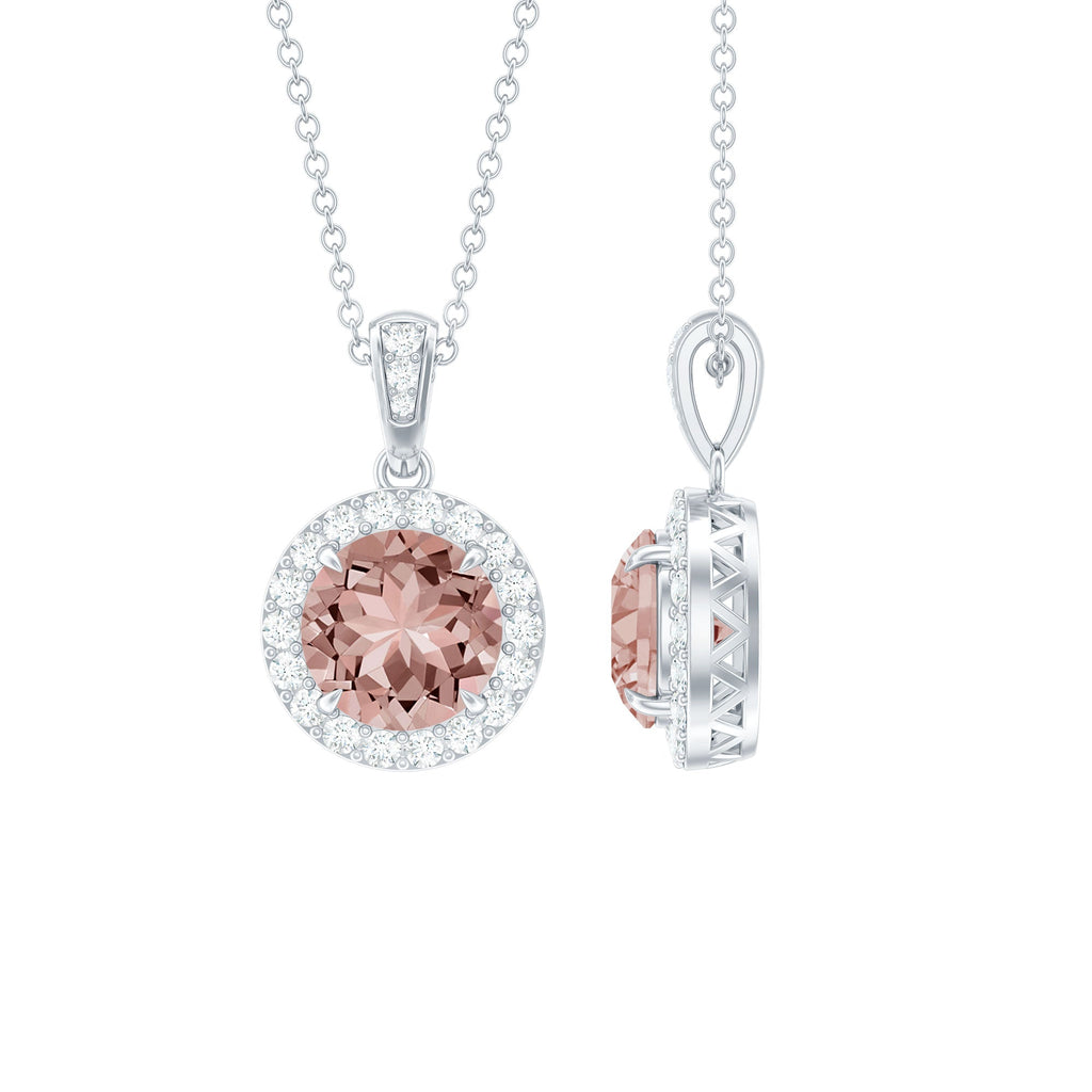 Natural 8mm Peach Morganite Solitaire Necklace With Silver Chain
