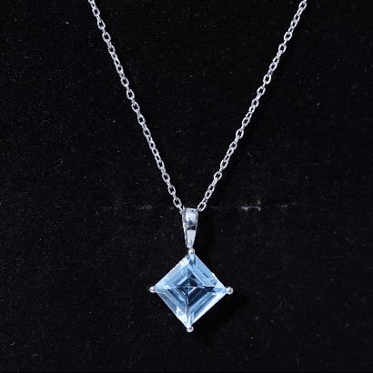 Princess Cut Sky Blue Topaz Solitaire Necklace with Chain