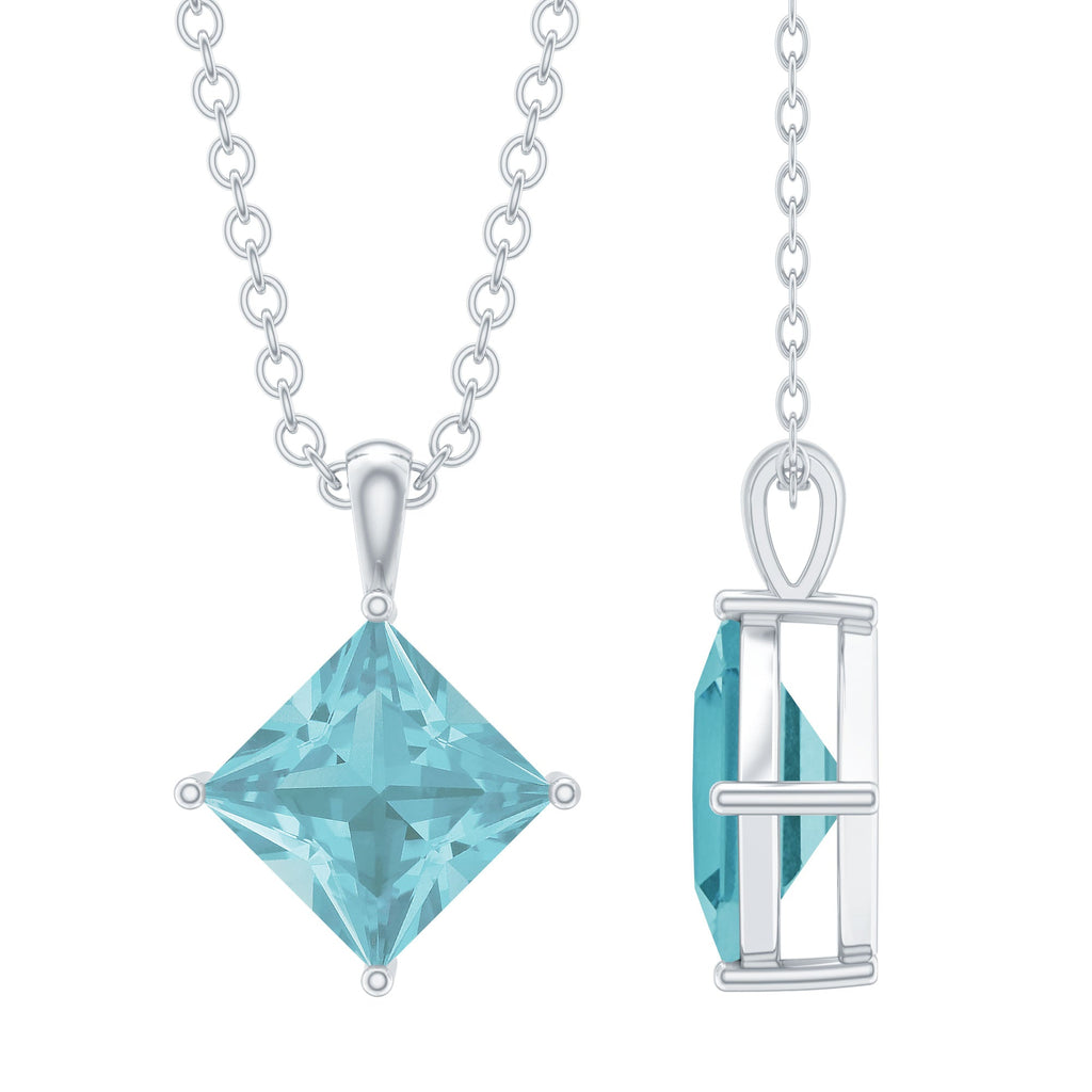 Princess Cut Sky Blue Topaz Solitaire Necklace with Chain