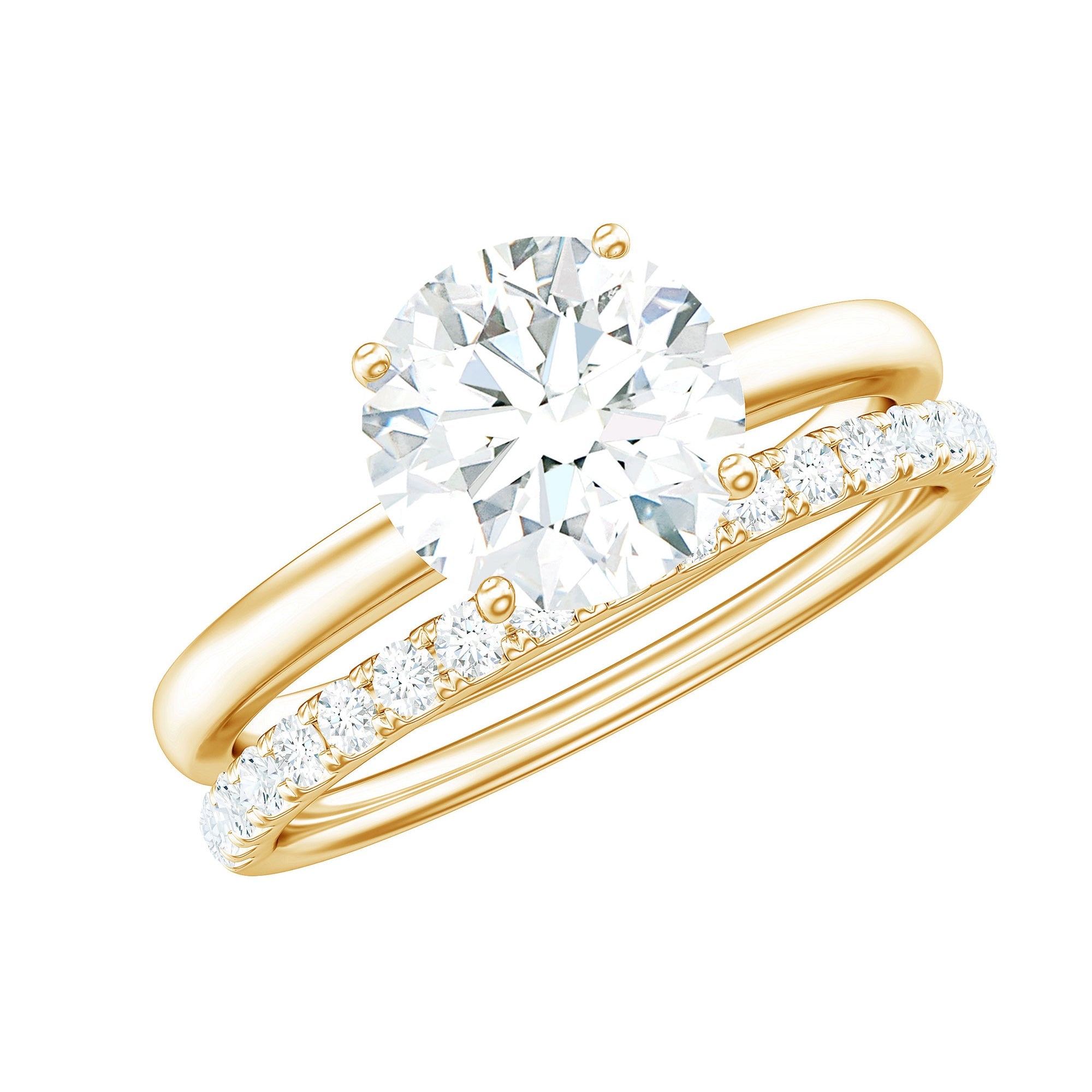 Certified 8 MM Moissanite Solitaire Wedding Ring Set in Gold Plated Silver