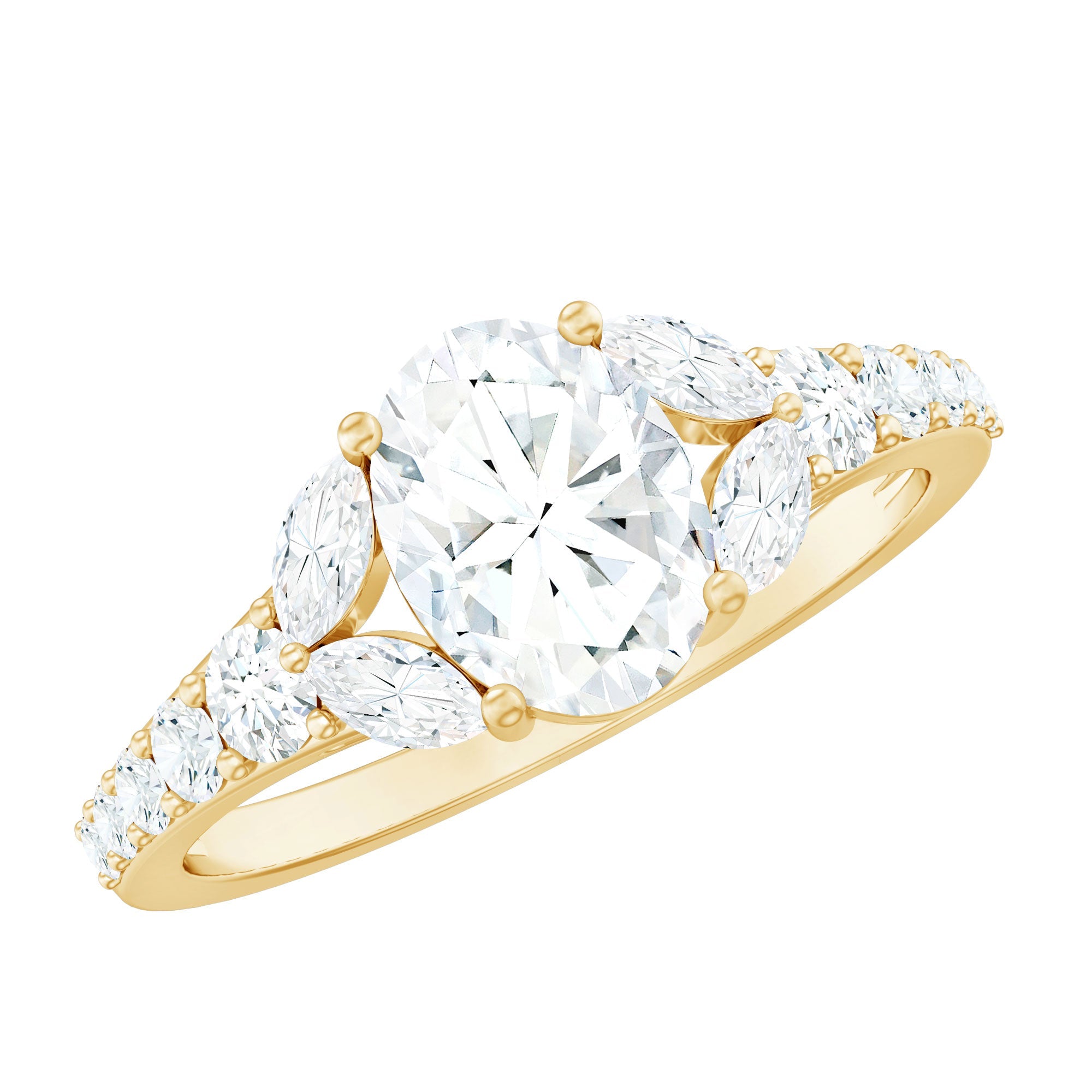 Certified 6X8MM Oval Lab Grown Diamond Engagement Ring With Side Stones