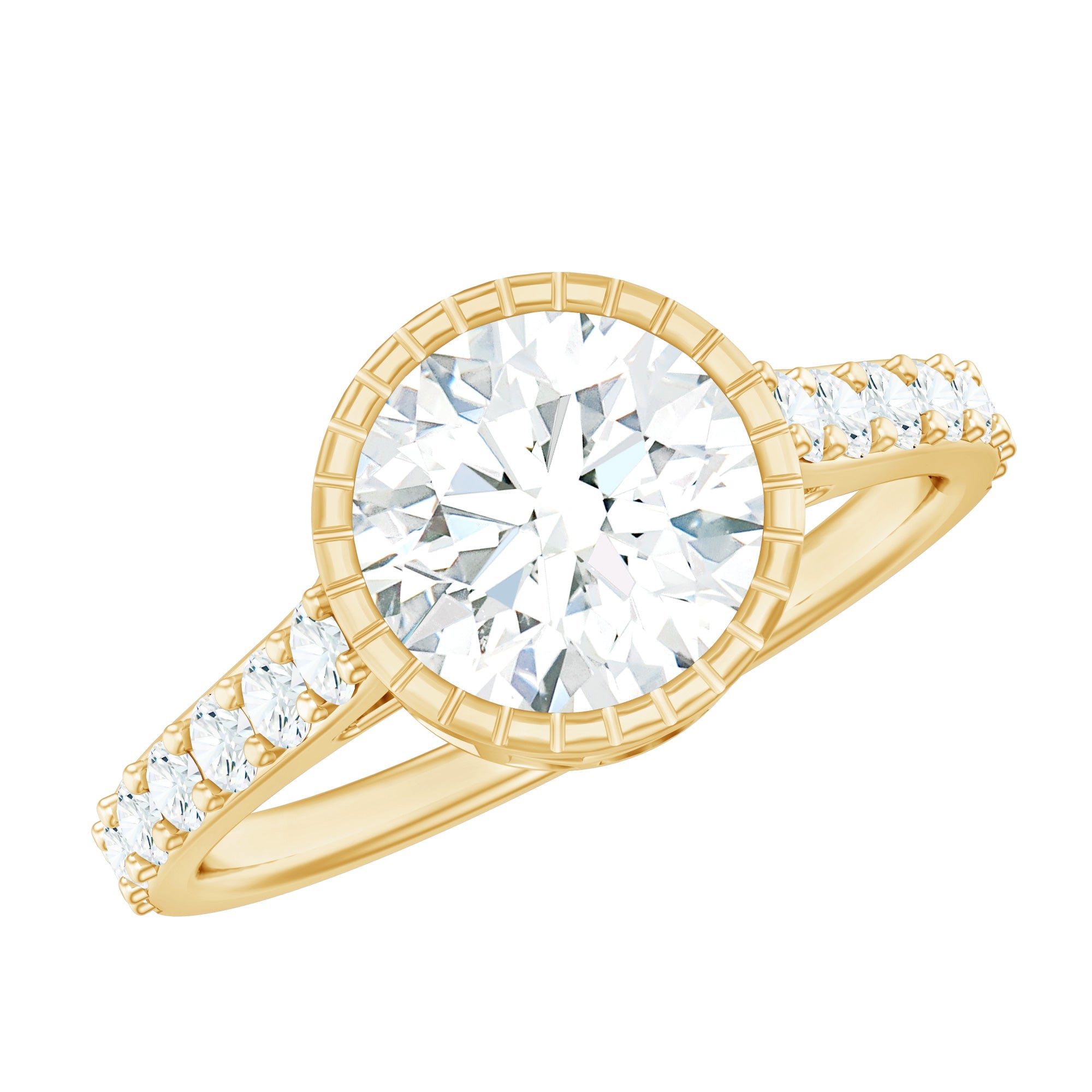 Certified Bezel Set Lab Grown Diamond Engagement Ring With Side Stones