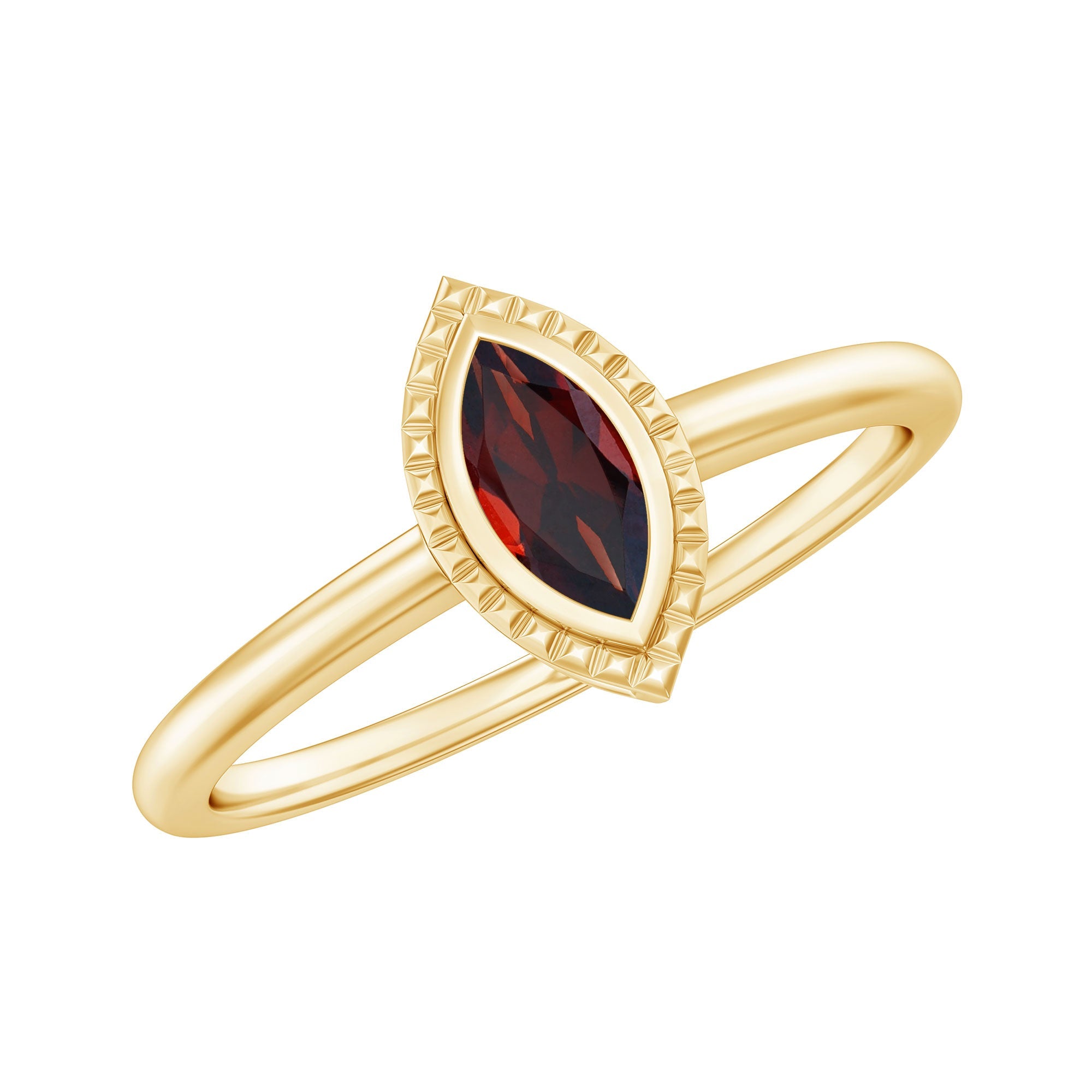 Natural 3X6 MM Garnet Promise Ring in Yellow Gold Plated Silver