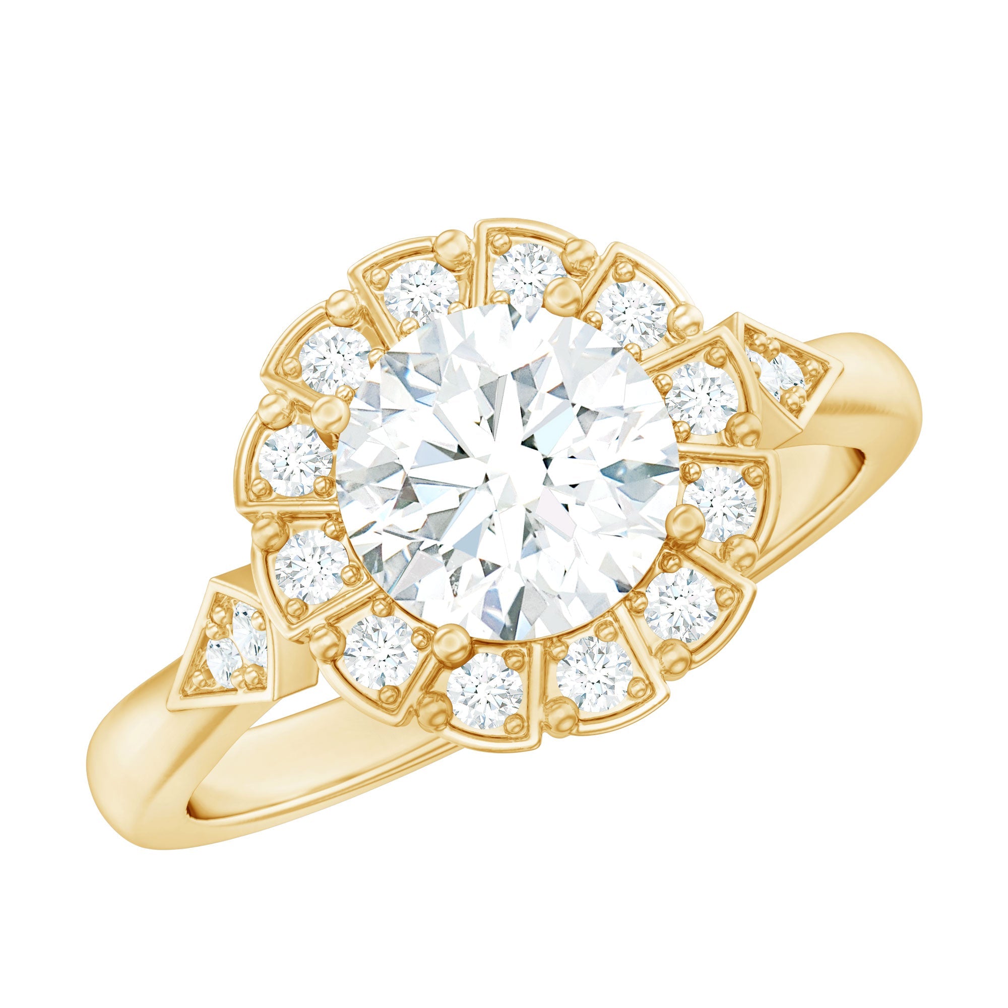 Certified 8 MM Lab Grown Diamond Flower Halo Engagement Ring