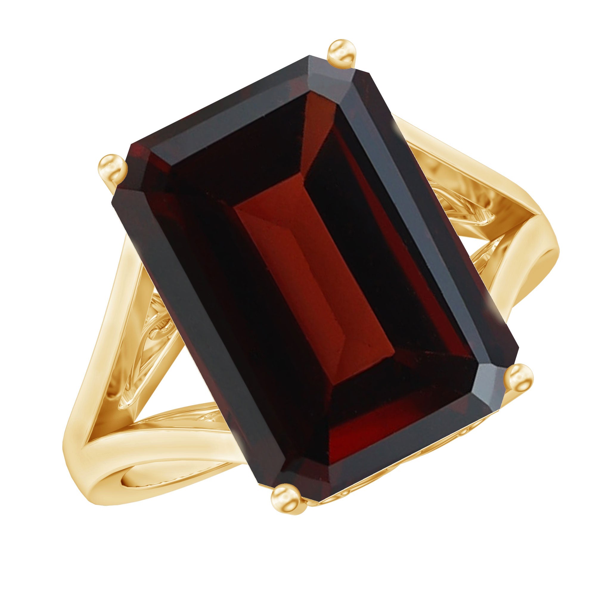 Lab Grown Garnet 10X14 MM Emerald Cut Engagement Ring with Split Shank