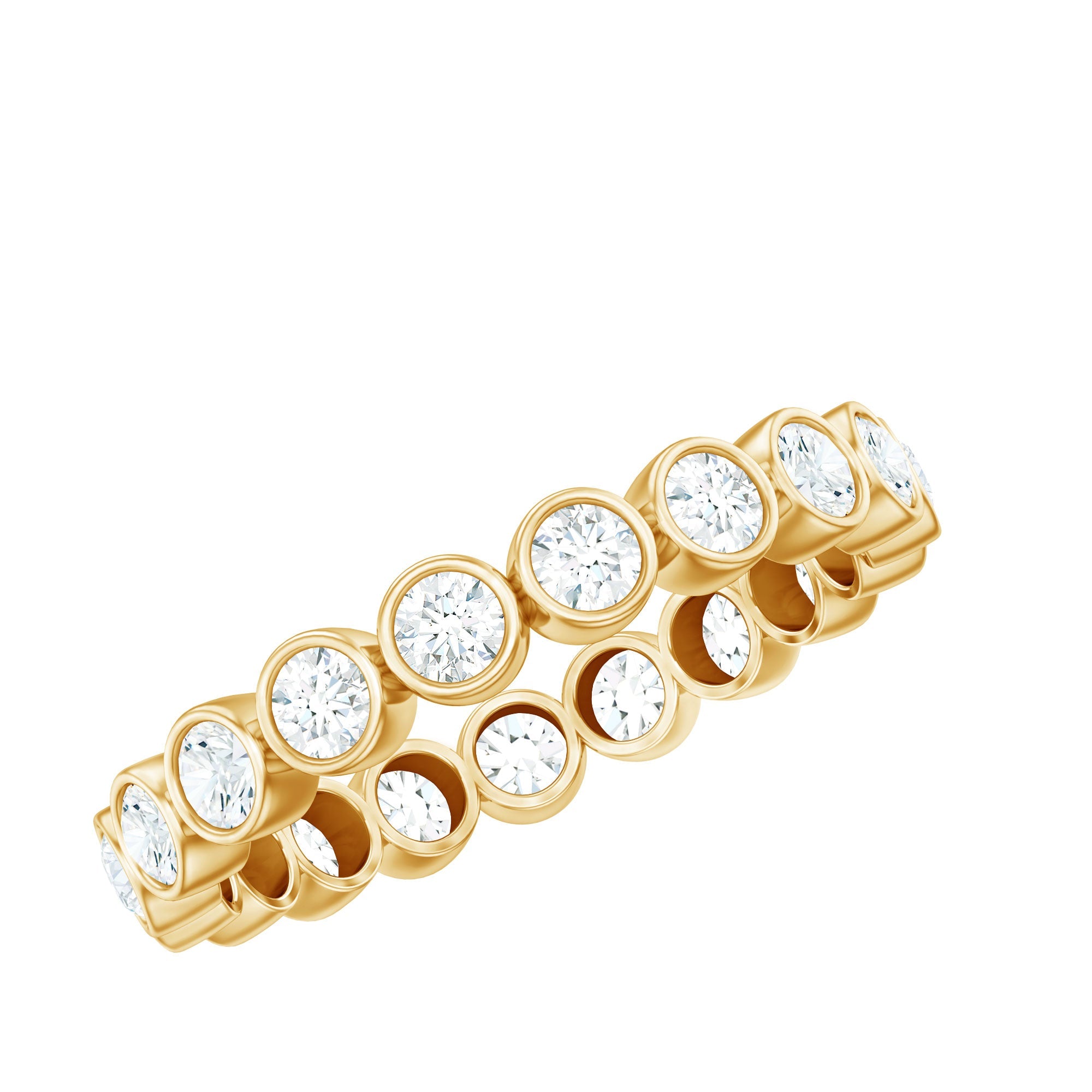 Bezel Set Moissanite Eternity Ring in Yellow Plated Silver