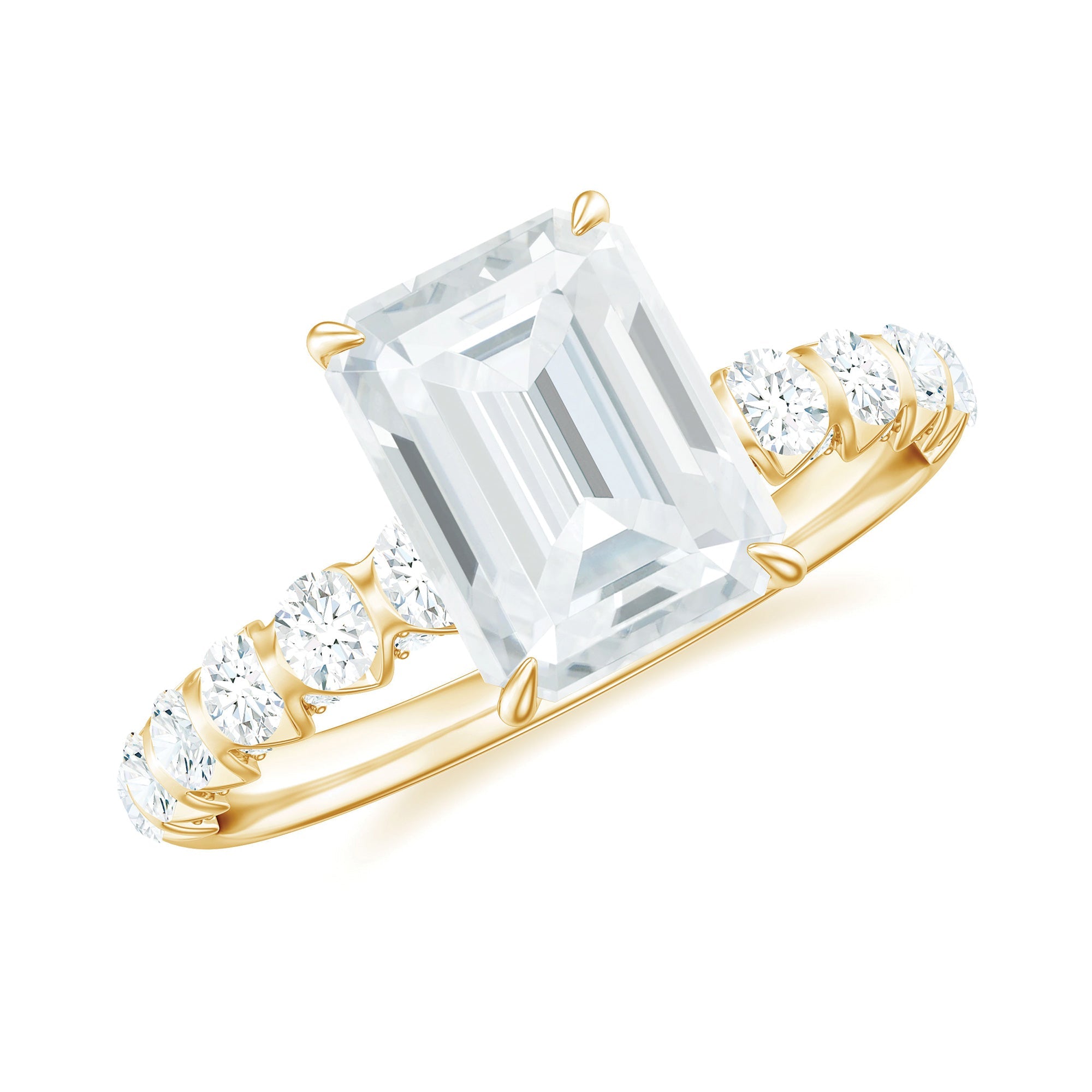 6X8 MM Emerald Cut Lab Grown Diamond Engagement Ring with Accent