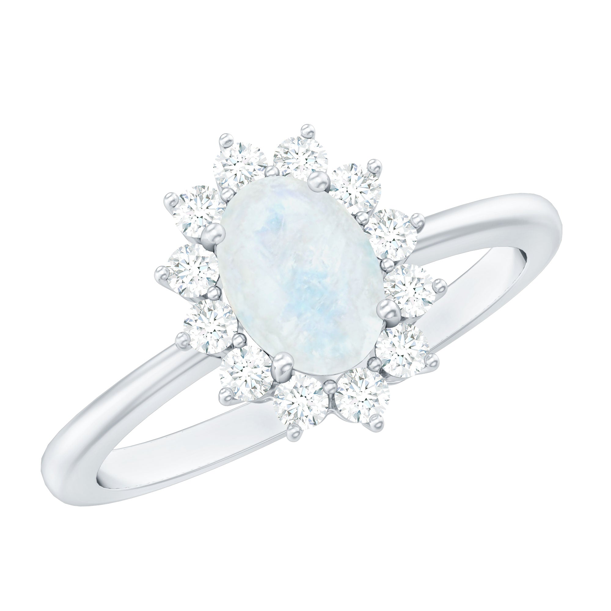 Oval Cut 5X7 MM Moonstone and Diamond Halo Engagement Ring