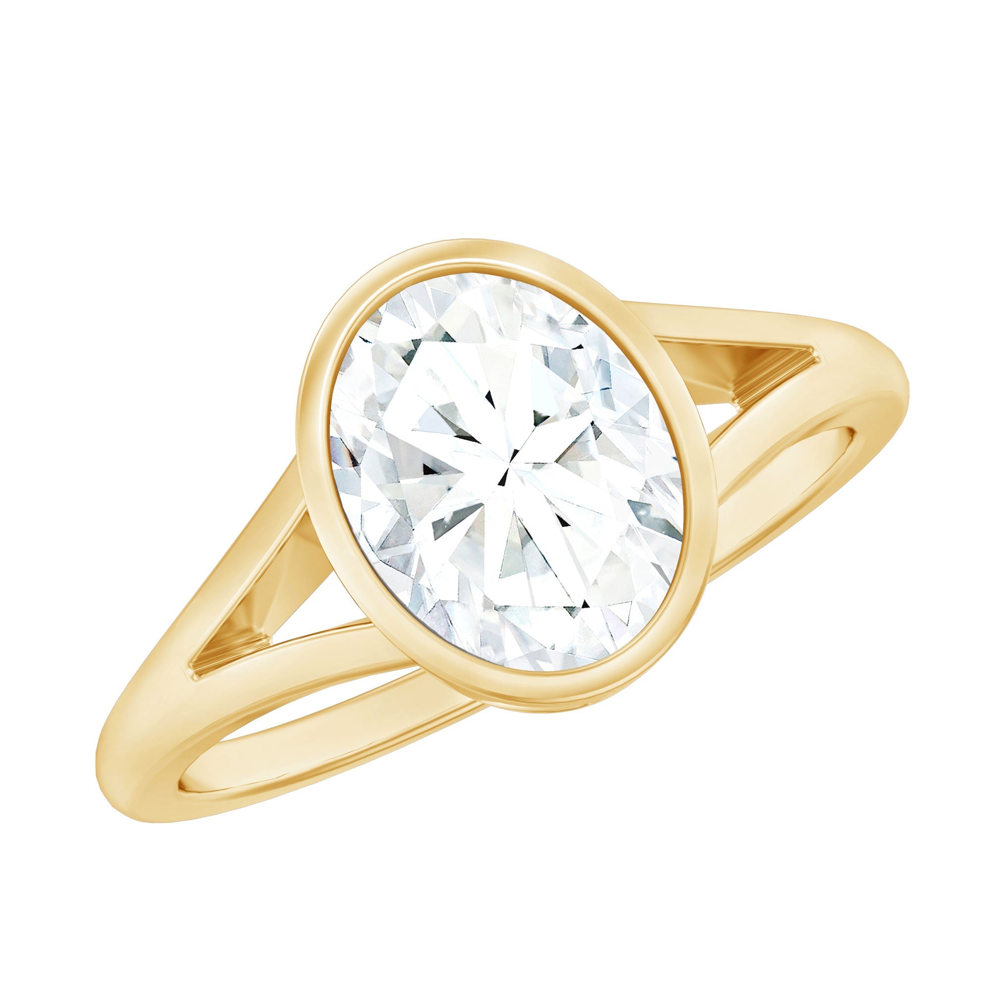 Bezel Set Oval Lab Created Diamond Solitaire Ring For Women