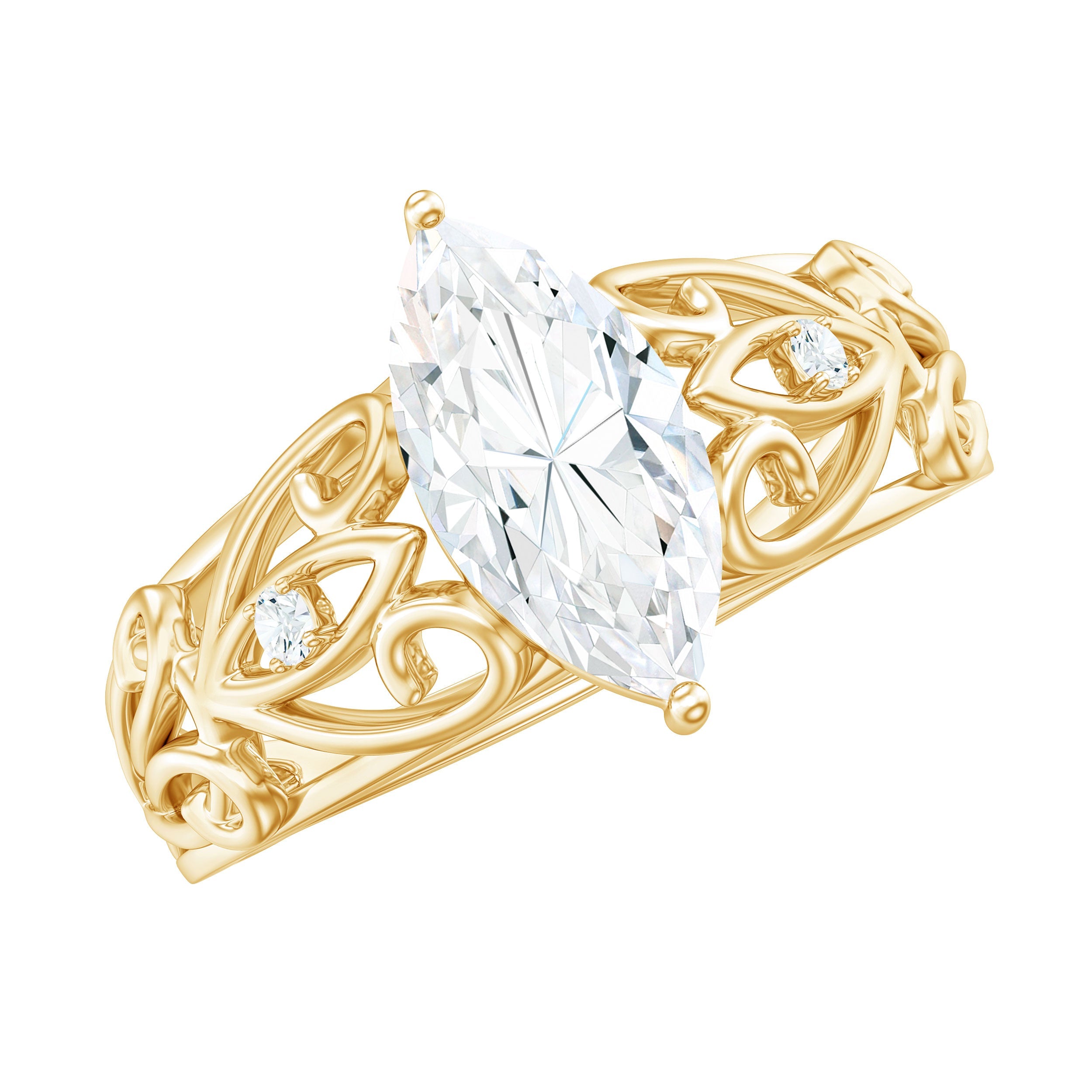 Marquise Cut Lab Grown Diamond Solitaire Filigree Engagement Ring