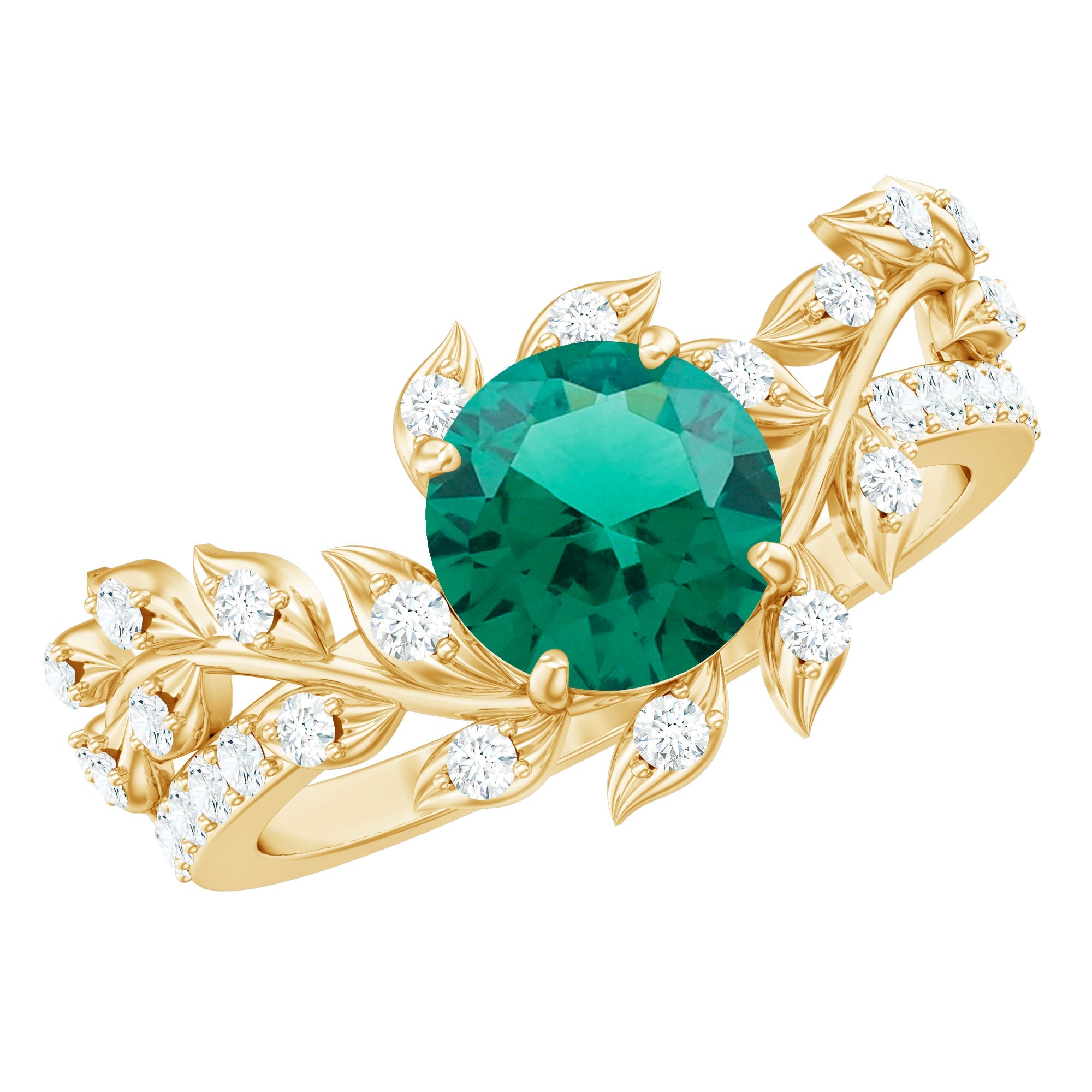 Lab Created Emerald and Diamond Vine Engagement Ring in Silver