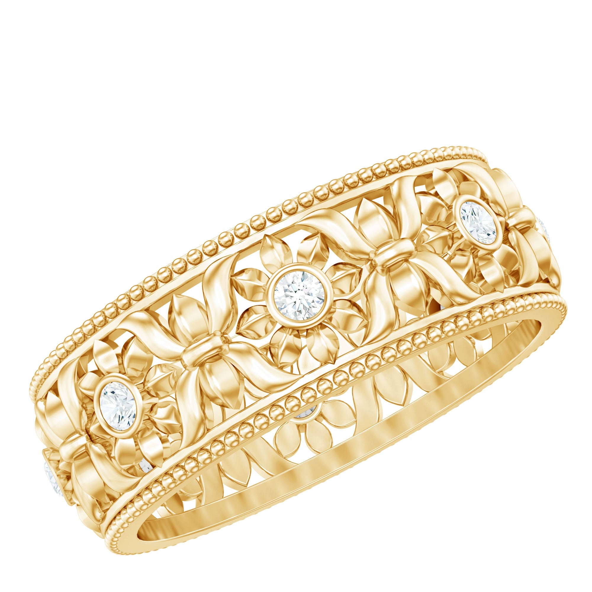 Floral Inspired Lab Grown Diamond Filigree Wedding Band
