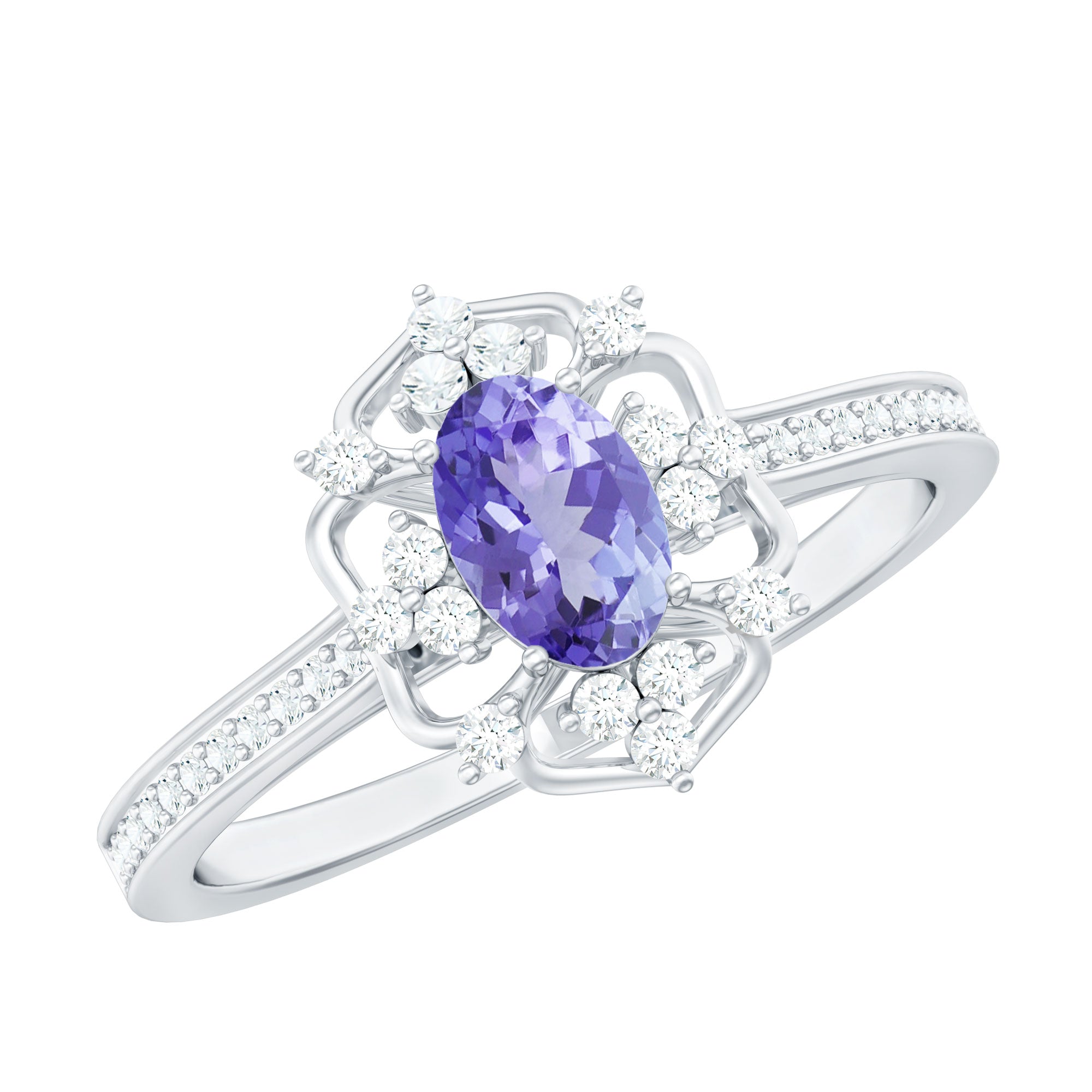 Vintage Looking Tanzanite and Diamond Oval Engagement Ring