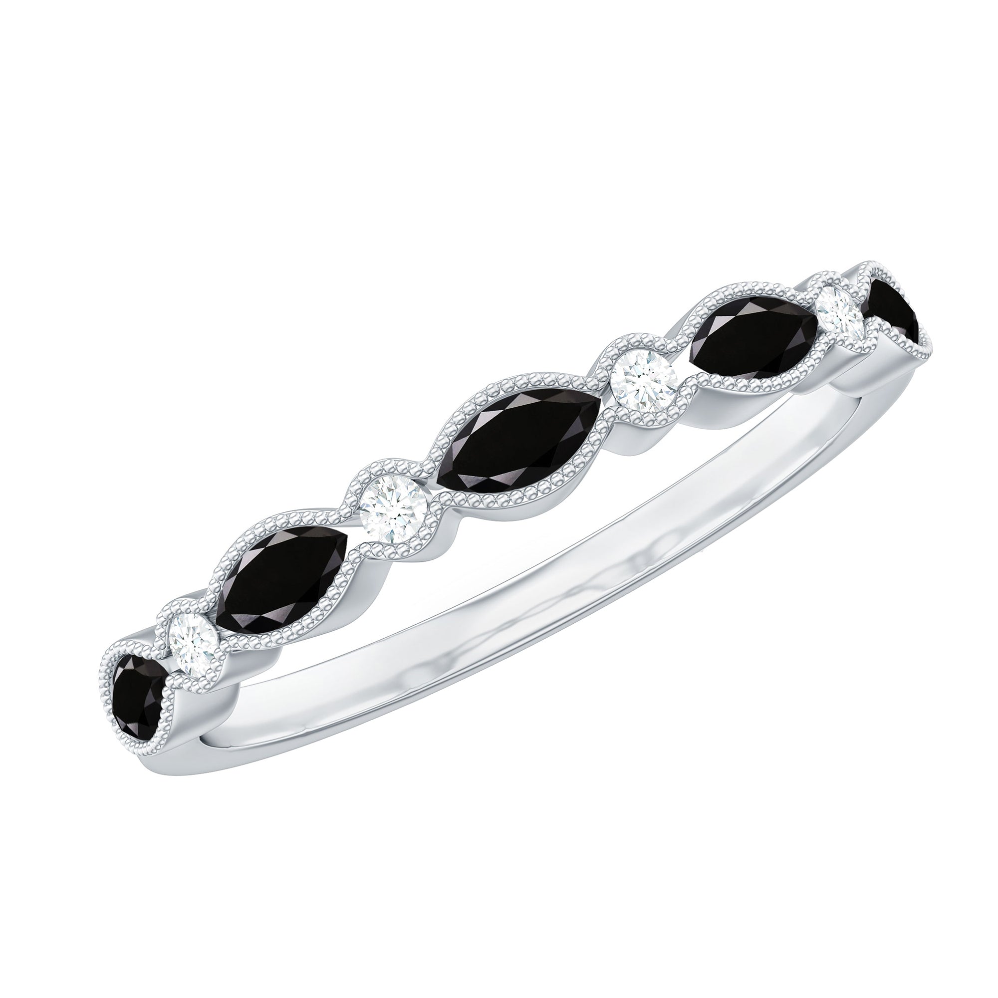 Marquise Black Onyx and Moissanite Half Eternity Ring