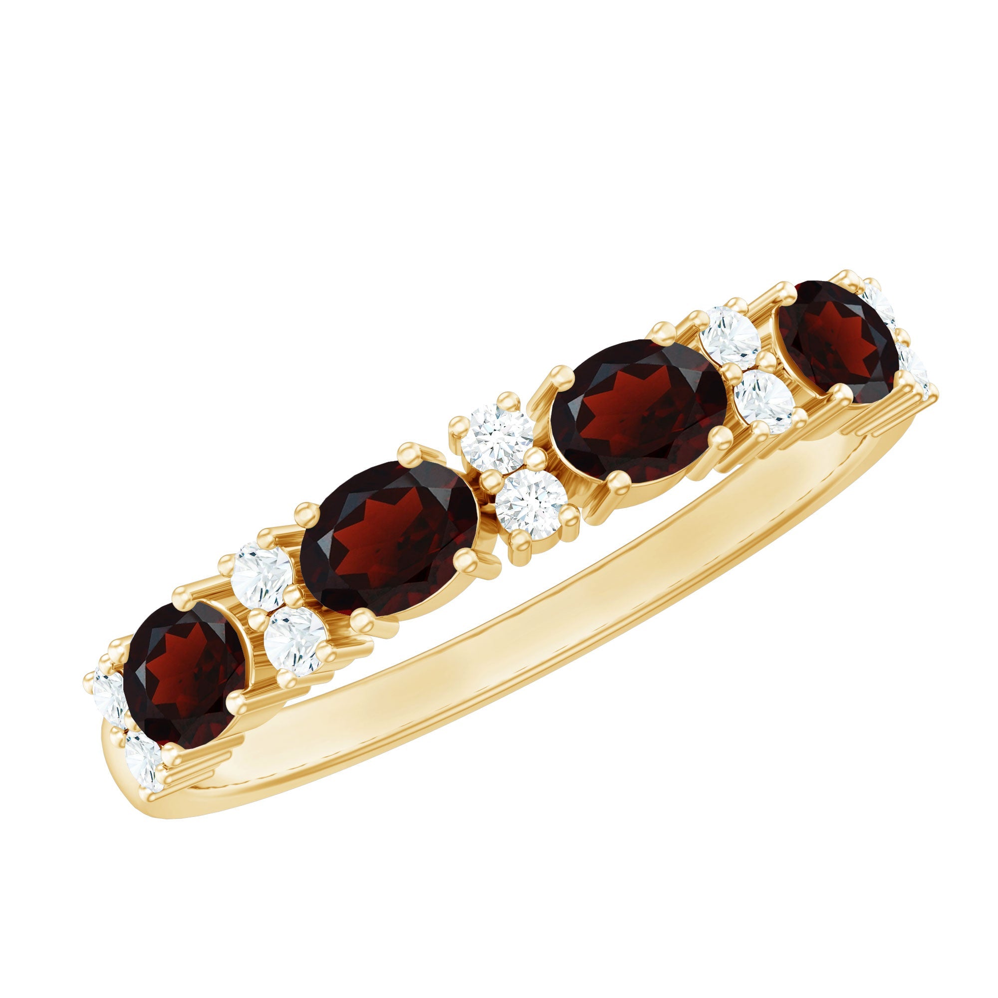 Natural Garnet Half Eternity Ring in Yellow Gold Plated Silver