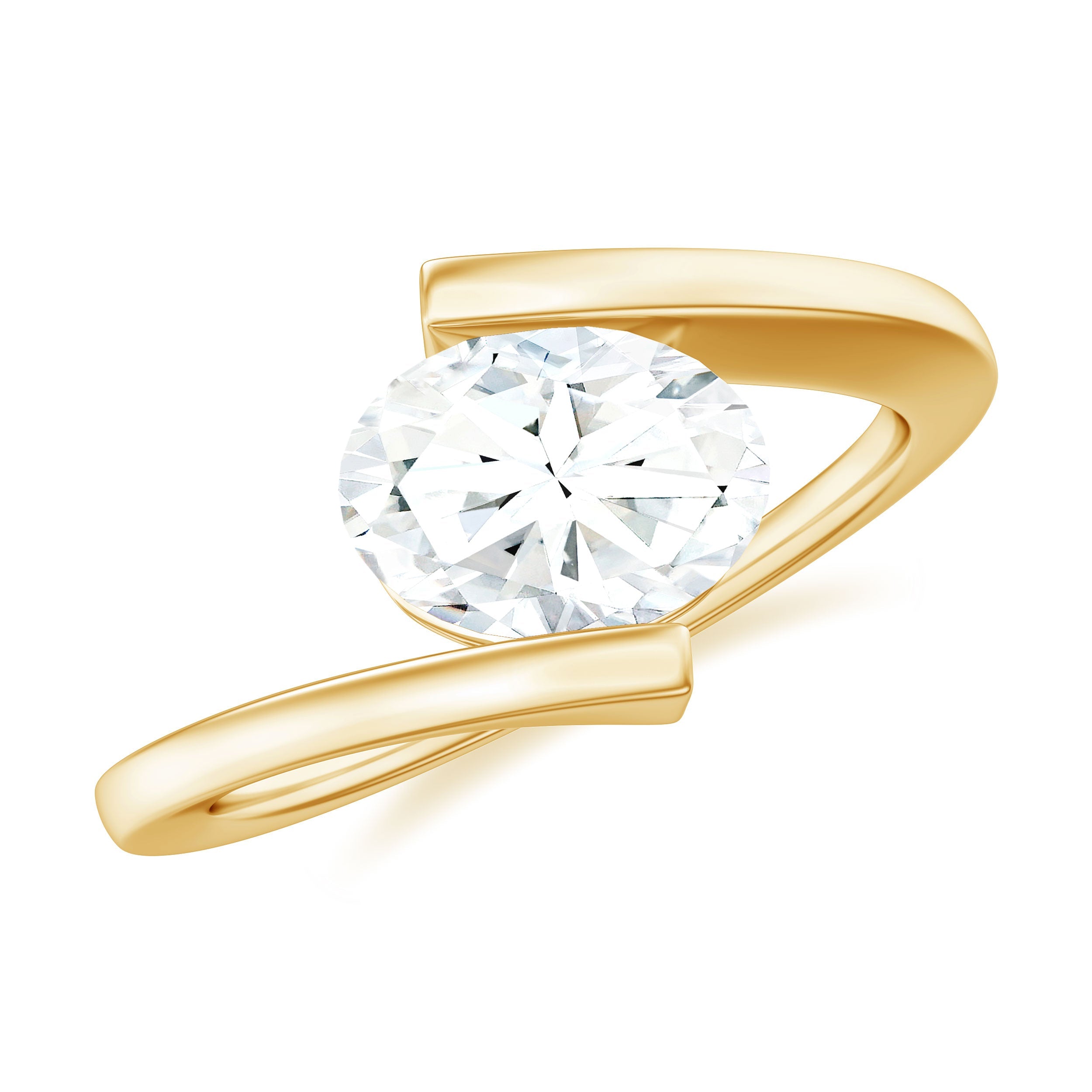 Simple Oval Shape Lab Grown Diamond Solitaire Bypass Ring