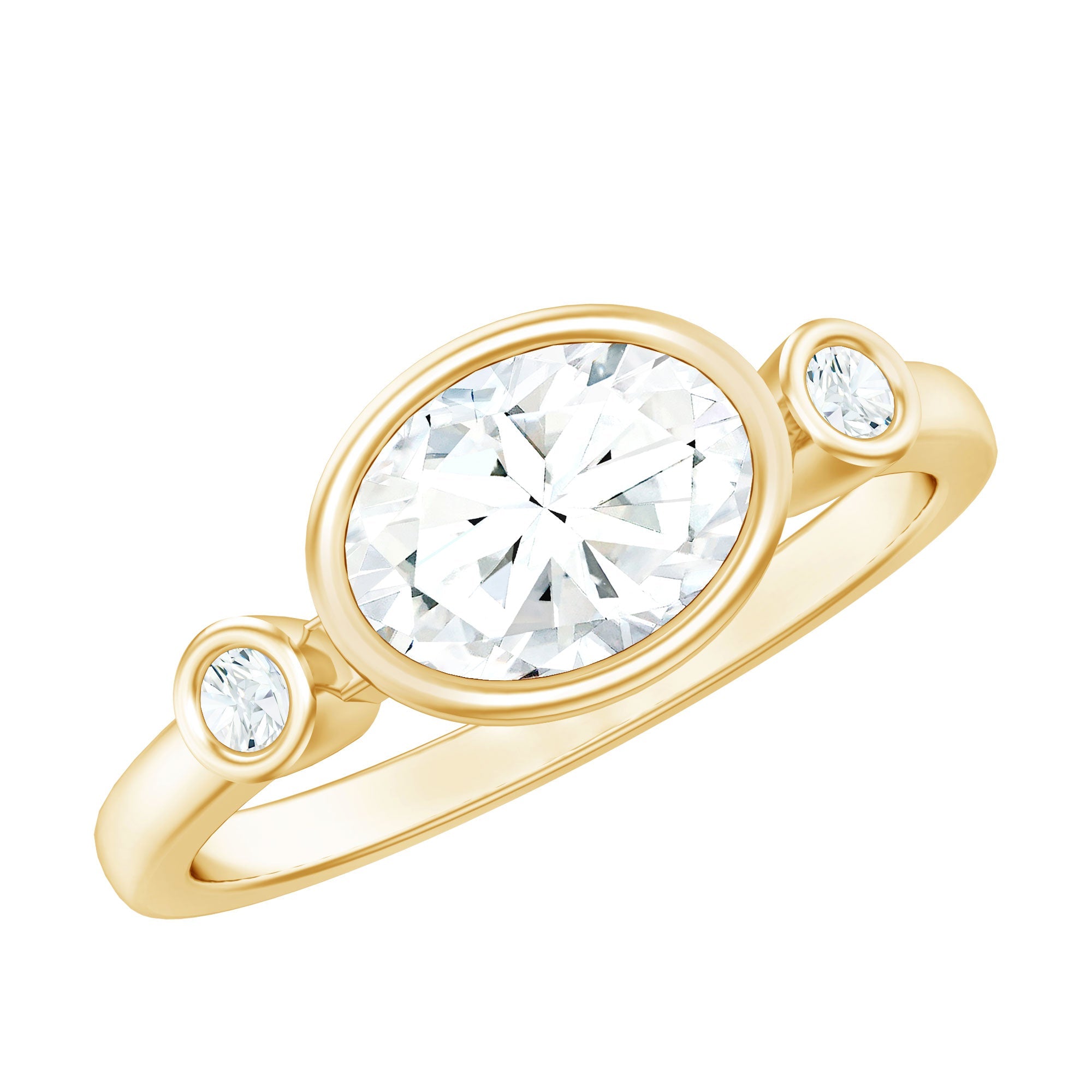 Bezel Set Oval Lab Grown Diamond East West Engagement Ring