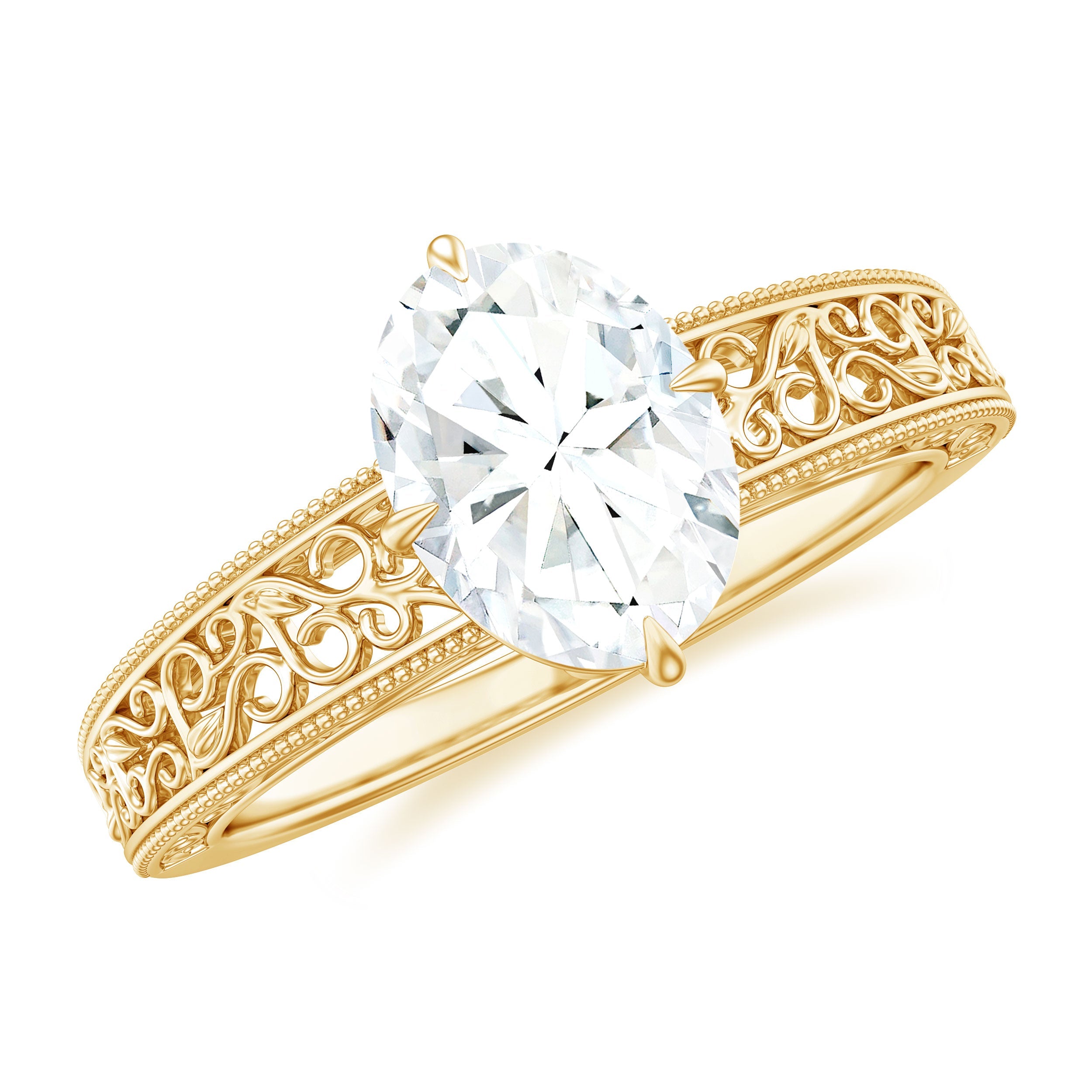 Oval Shape Solitaire Lab Grown Diamond Filigree Engagement Ring