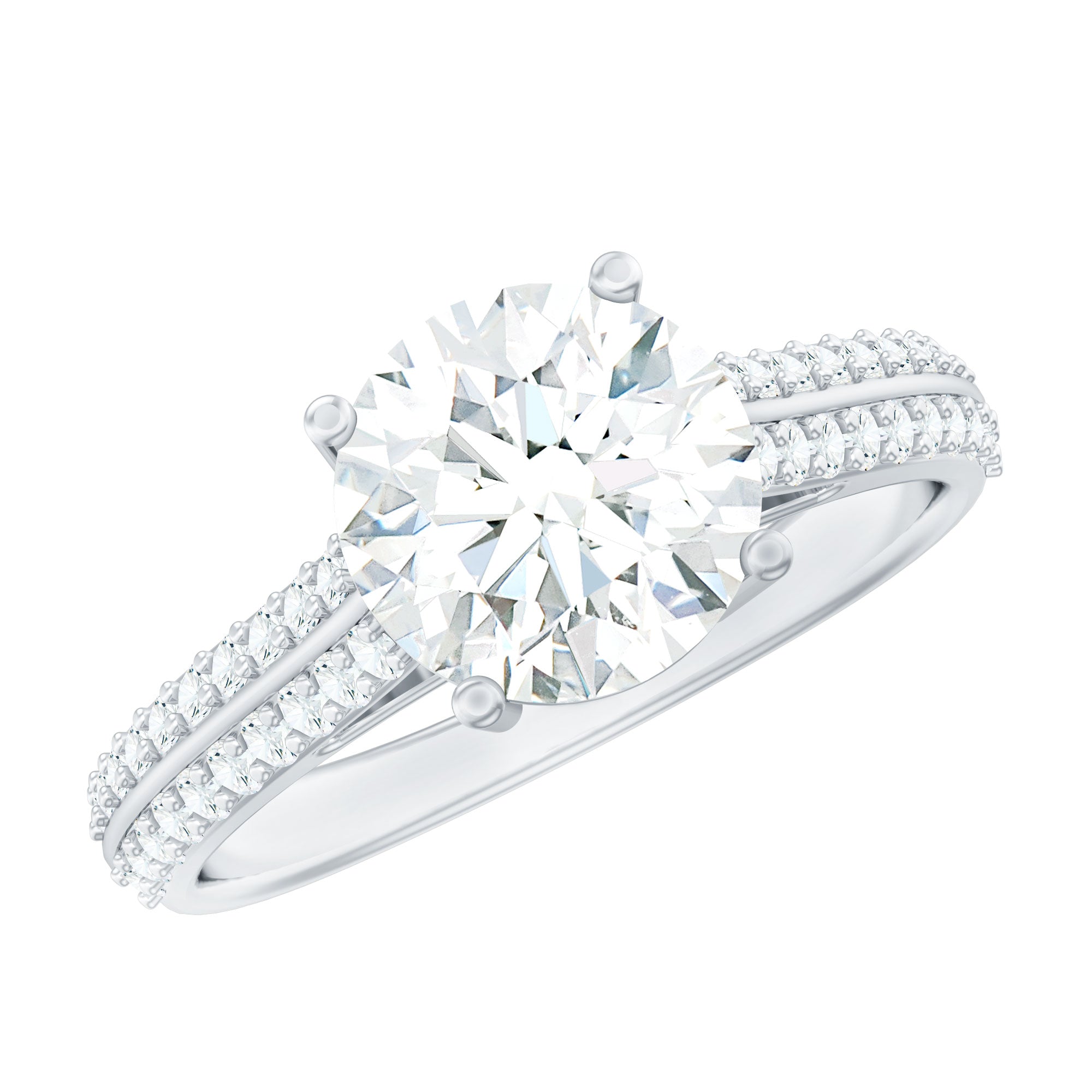 Solitaire Moissanite 2 Carat Engagement Ring with Side Stones