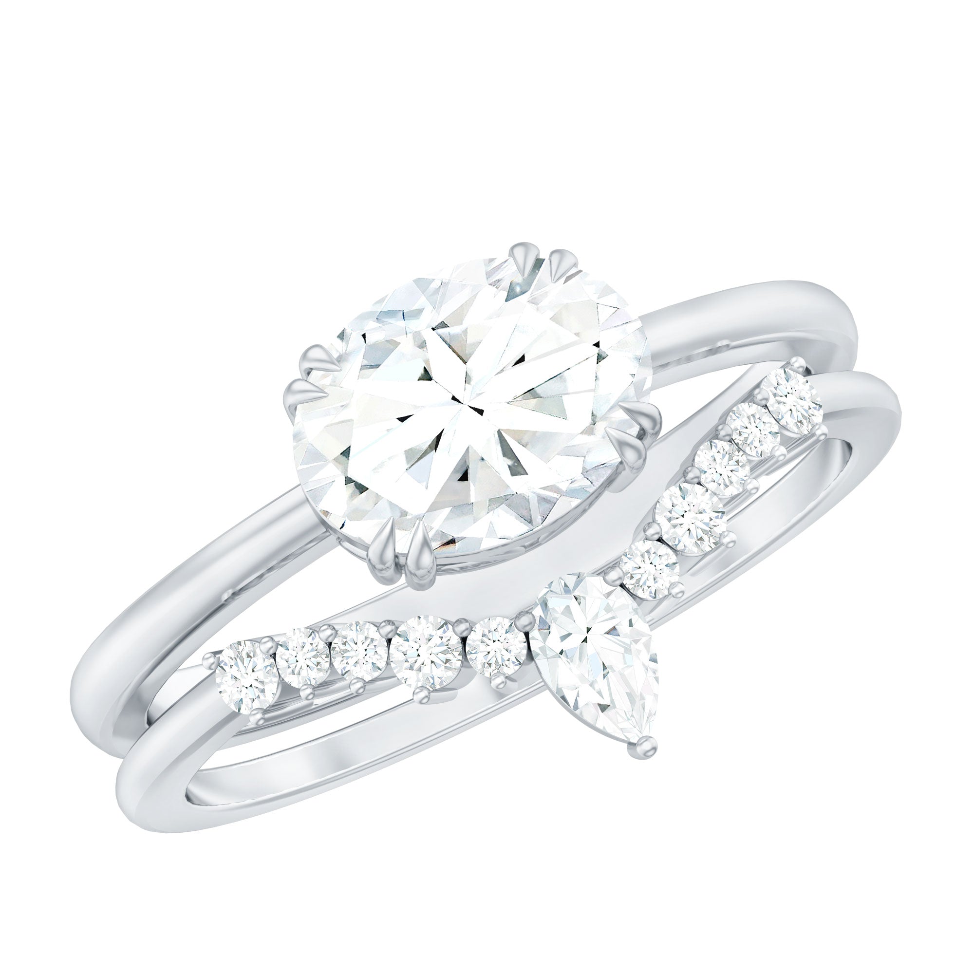 Oval Shaped Moissanite East West Engagement Ring with Band