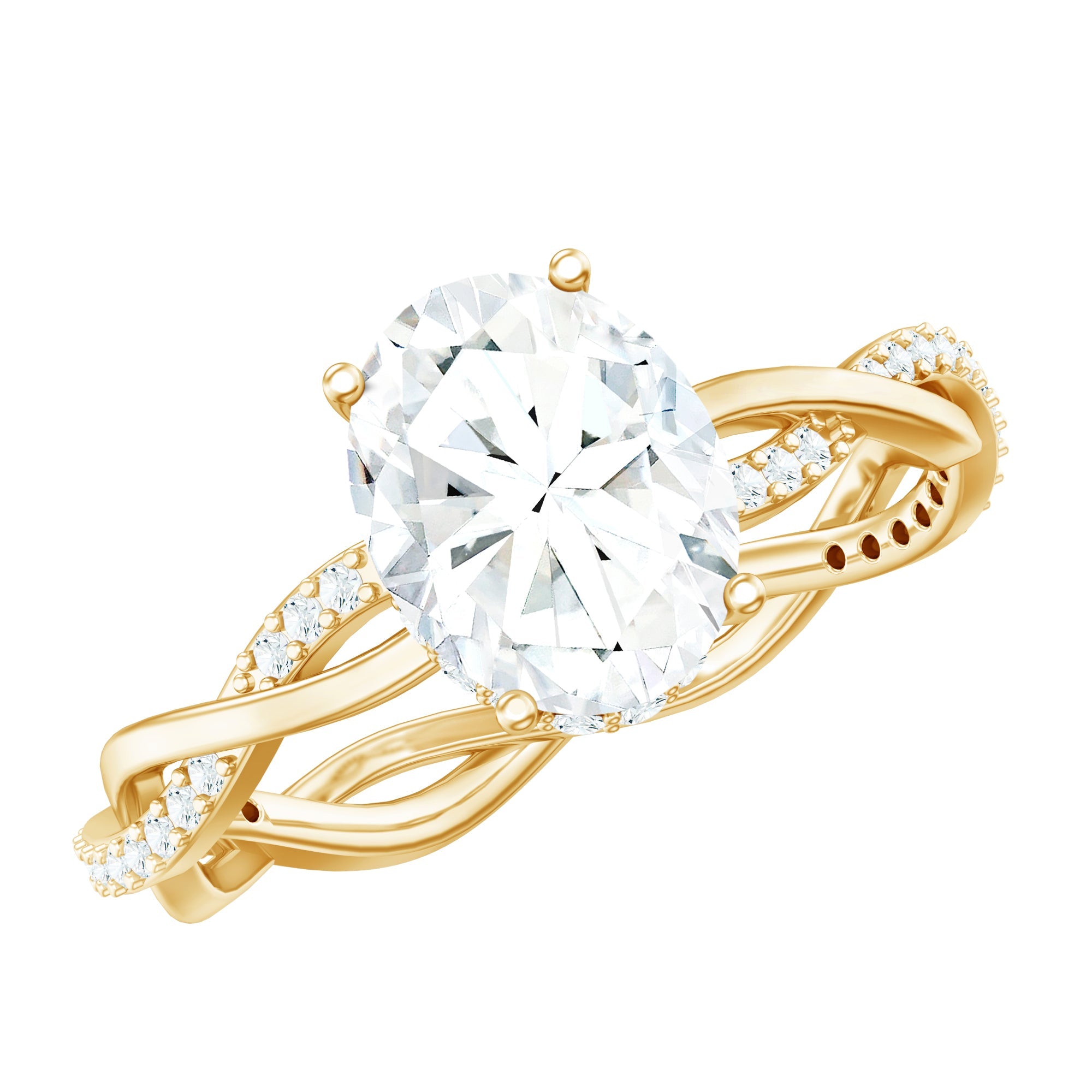 Certified Moissanite Hidden Halo Engagement Ring in Gold Plated Silver