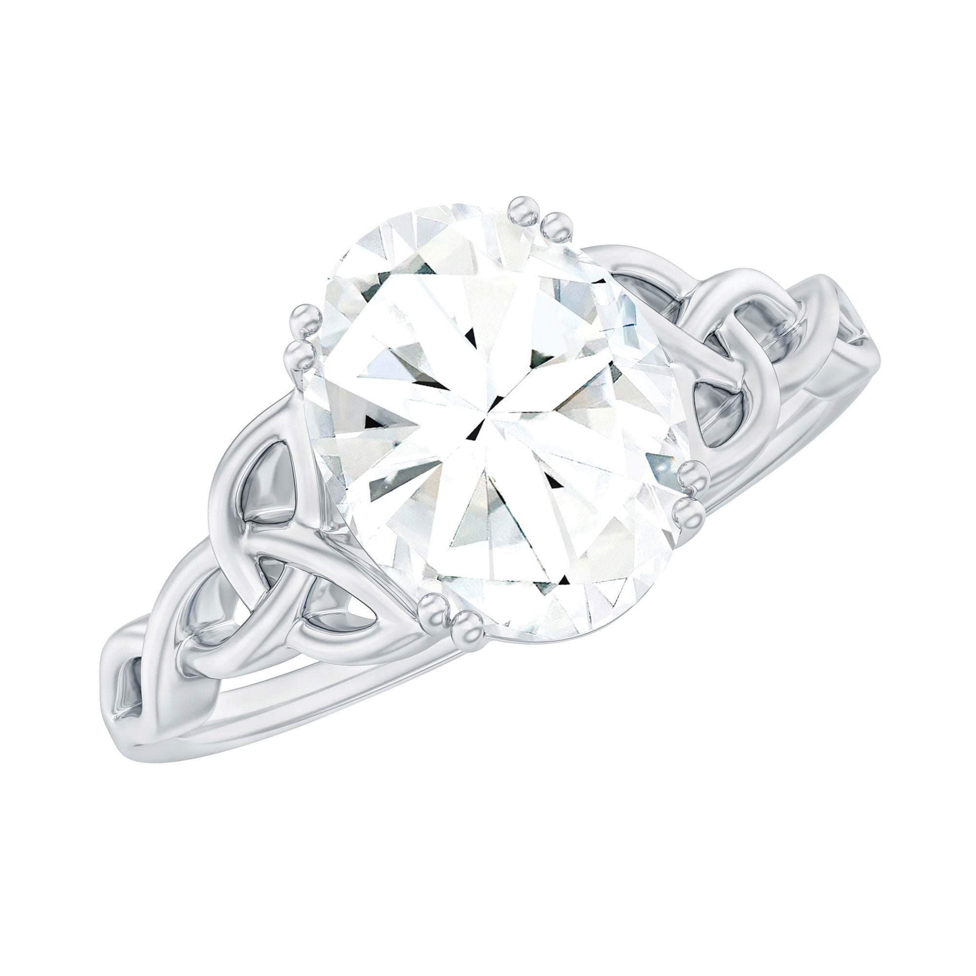 Certified Oval Cut Solitaire Zirconia Celtic Engagement Ring in Silver