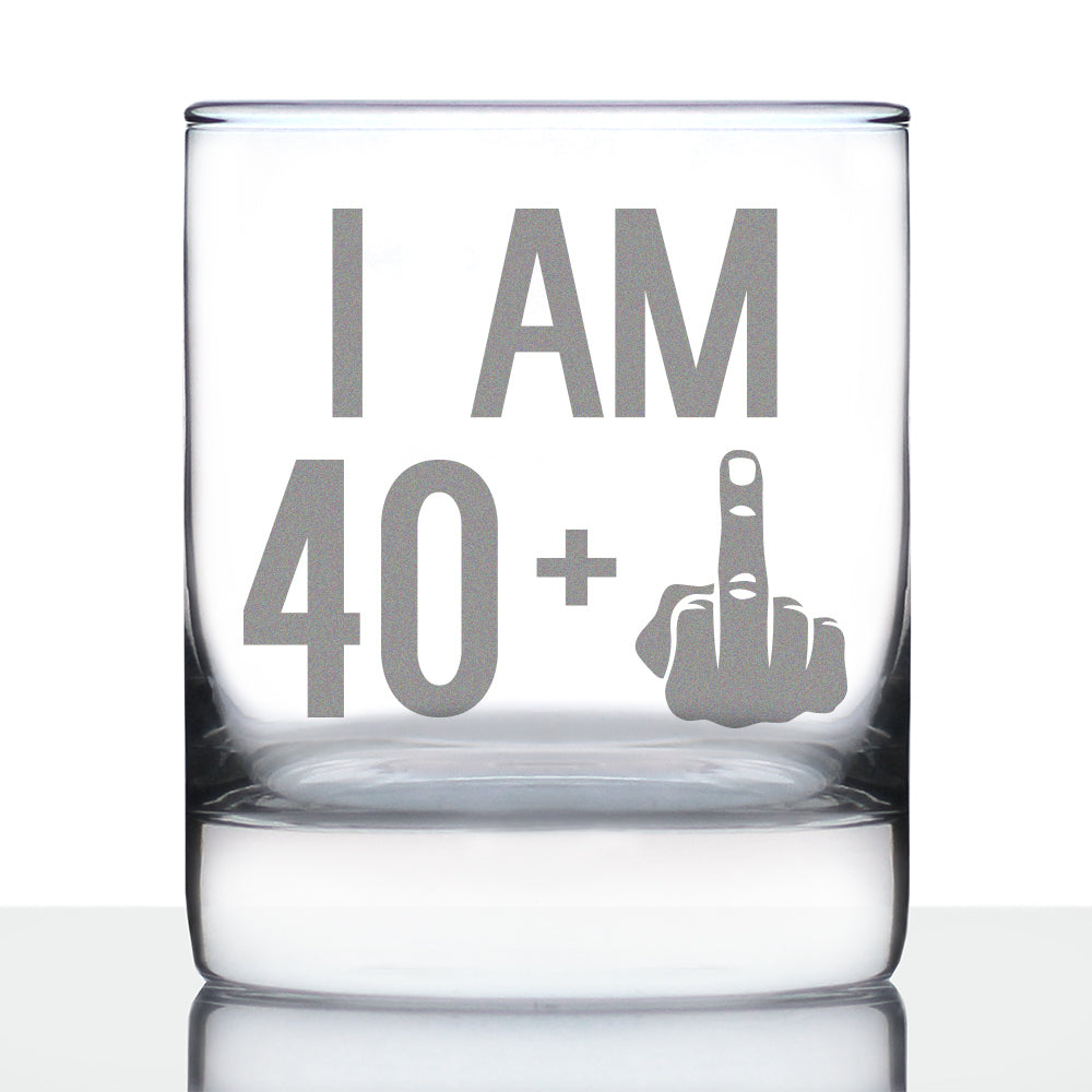 40 + 1 Middle Finger - Funny 41st Birthday Whiskey Rocks Glass Gifts for Men &amp;amp; Women Turning 41 - Fun Whisky Drinking Tumbler