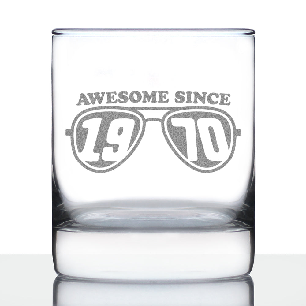 Awesome Since 1970 Engraved Rocks Glass Gifts 55th Birthday Gift Ideas Weighted Whiskey Glasses - 10.25 oz