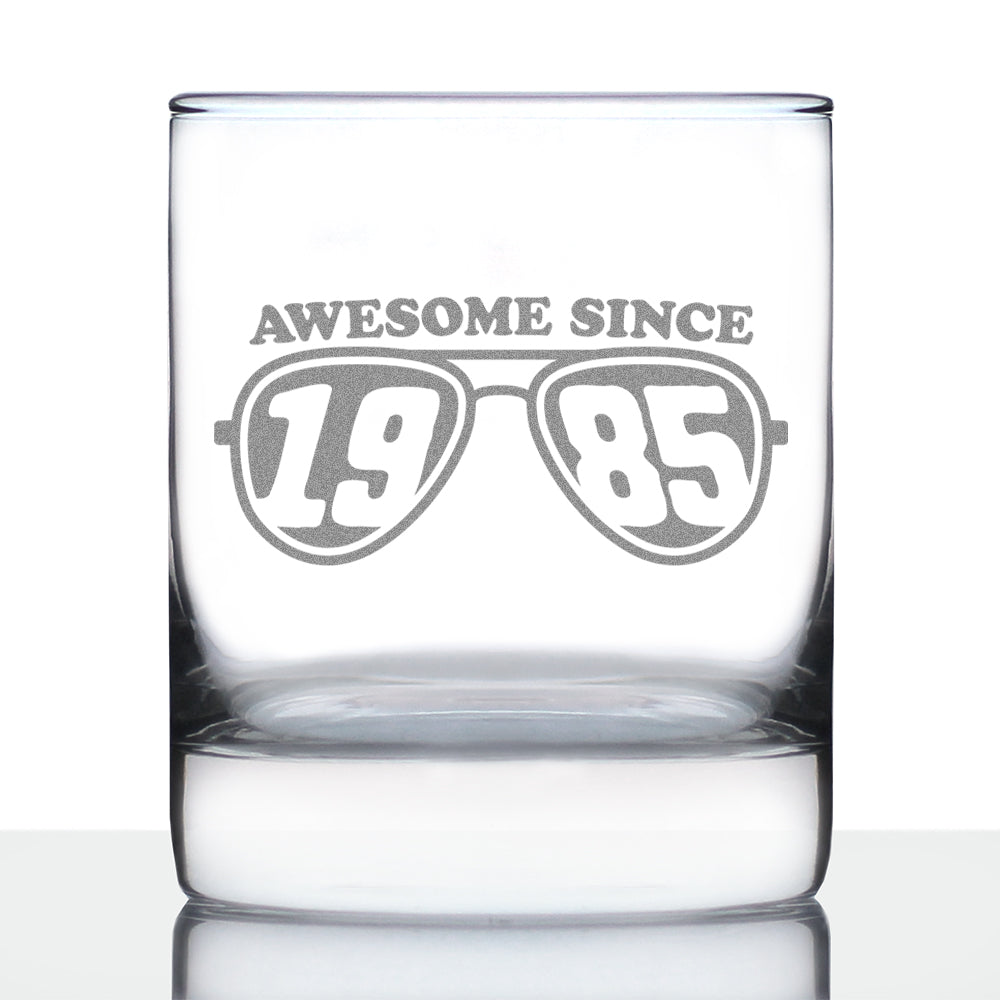 Awesome Since 1985 Engraved Rocks Glass Gifts 40th Birthday Gift Ideas Weighted Whiskey Glasses - 10.25 oz