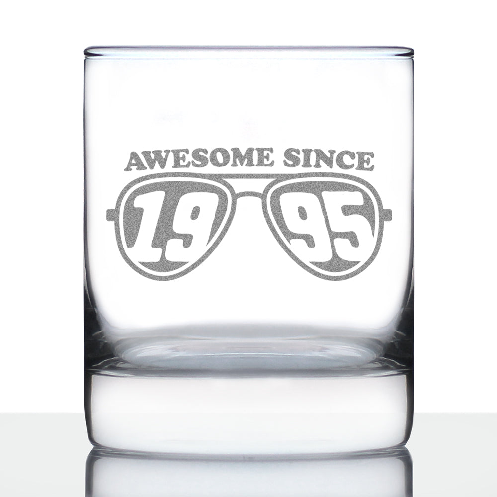 Awesome Since 1995 Engraved Rocks Glass Gifts 30th Birthday Gift Ideas Weighted Whiskey Glasses - 10.25 oz