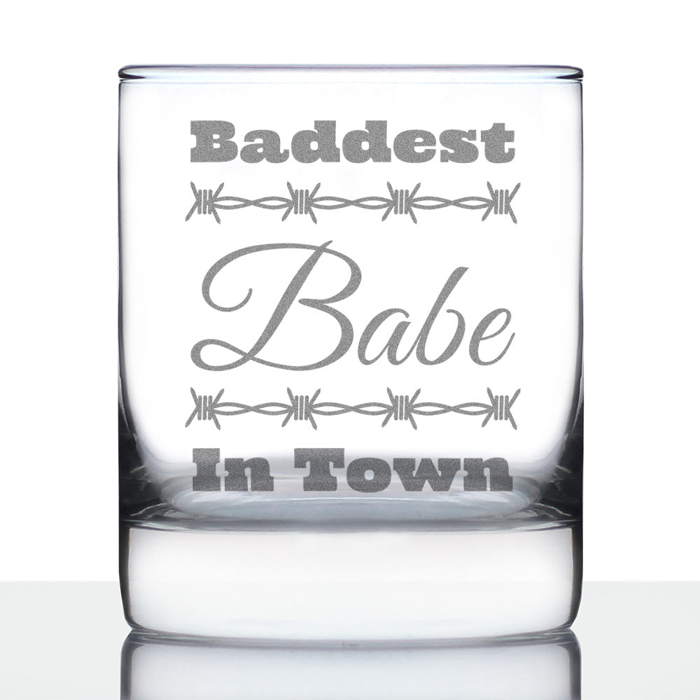 Baddest Babe in Town Engraved Rocks Glass Gifts Gifts for Women with Attitude Weighted Whiskey Glasses - 10.25 oz