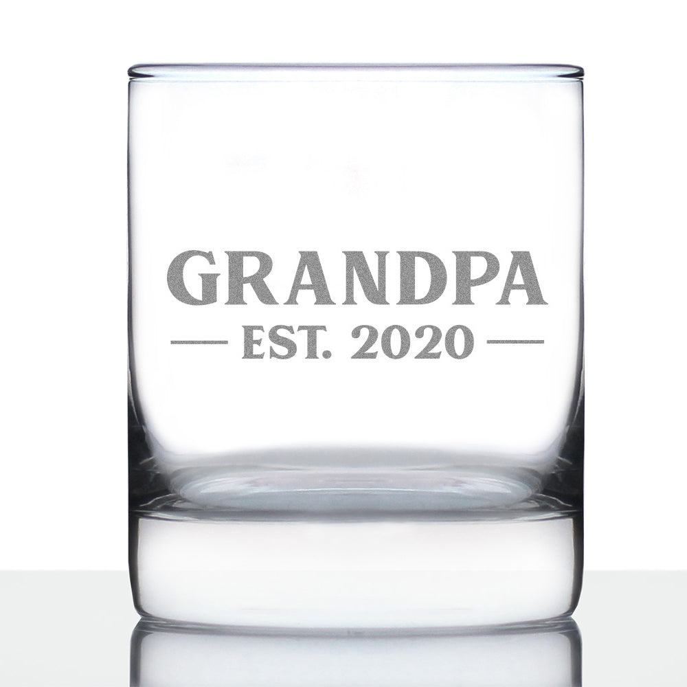 Grandpa Est 2020 - New Grandfather Whiskey Rocks Glass Gift for First Time Grandparents - Bold 10.25 Oz Glasses